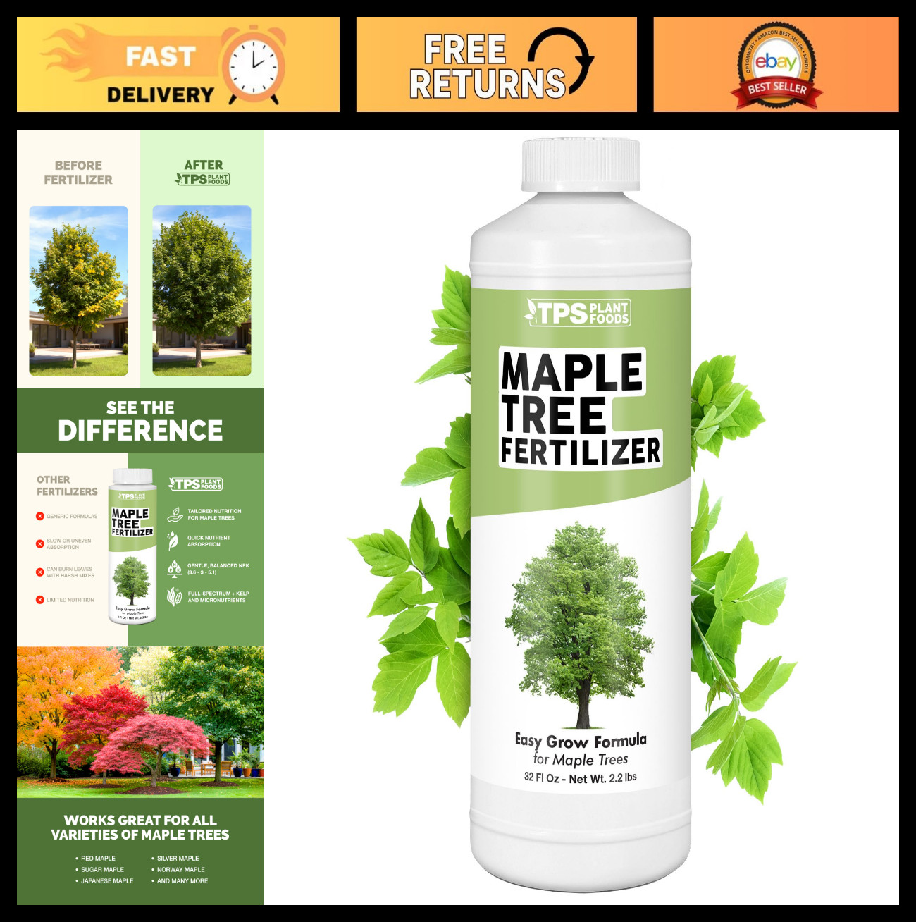 Liquid Maple Tree Fertilizer – Plant Food for Vibrant Color & Strong Roots, 32 o