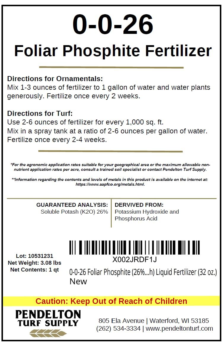 0026 Foliar Phosphite 26% Soluble Potash Liquid Fertilizer 32 Oz.