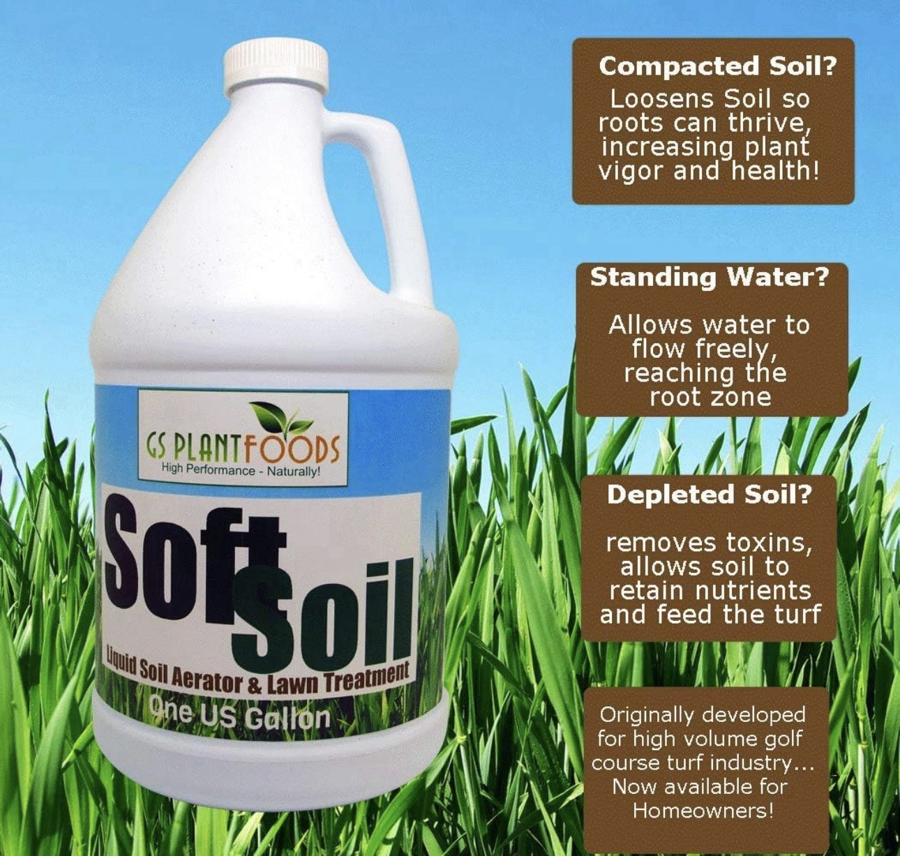 Soft Soil Liquid Soil Aerator & Lawn Treatment by GS Plant Foods – 1 Gallon