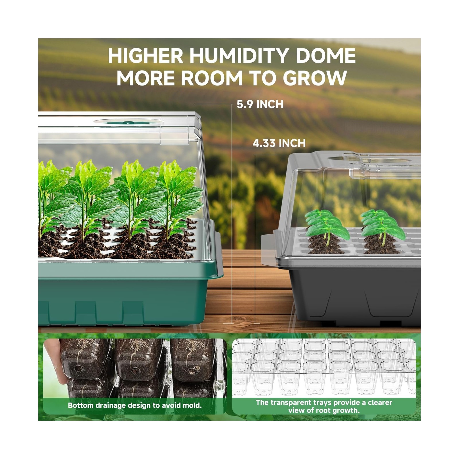 60 Cells Seed Starter Trays with Grow Lights, Color Change Grow… FAST USA SHIP