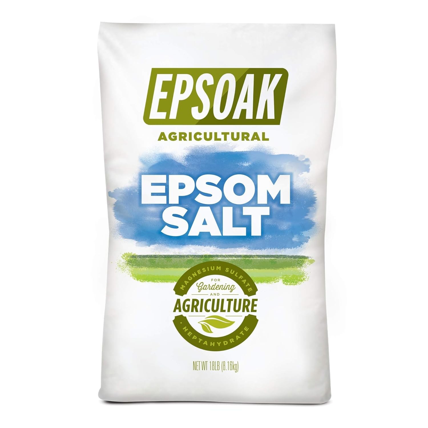 Epsoak Epsom Salt – 18 lb. Resealable Bulk Bag Agricultural Grade Epsom Salt for