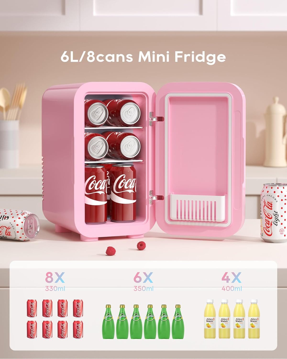 Mini Fridge, 6 Liter/8 Can Skincare Fridge, 110V AC/DC Portable Thermoelectric C