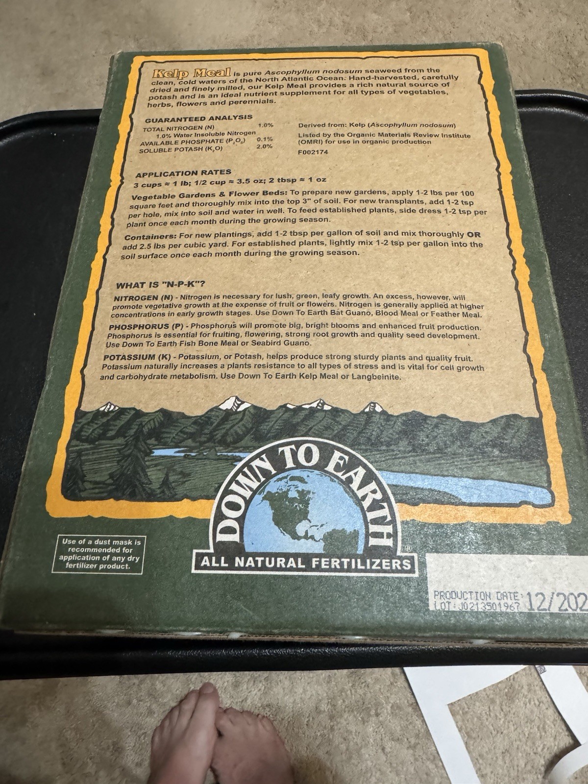 Down To Earth Organic Kelp Meal Fertilizer OMRI Listed 1-0.1-2, 5 lb