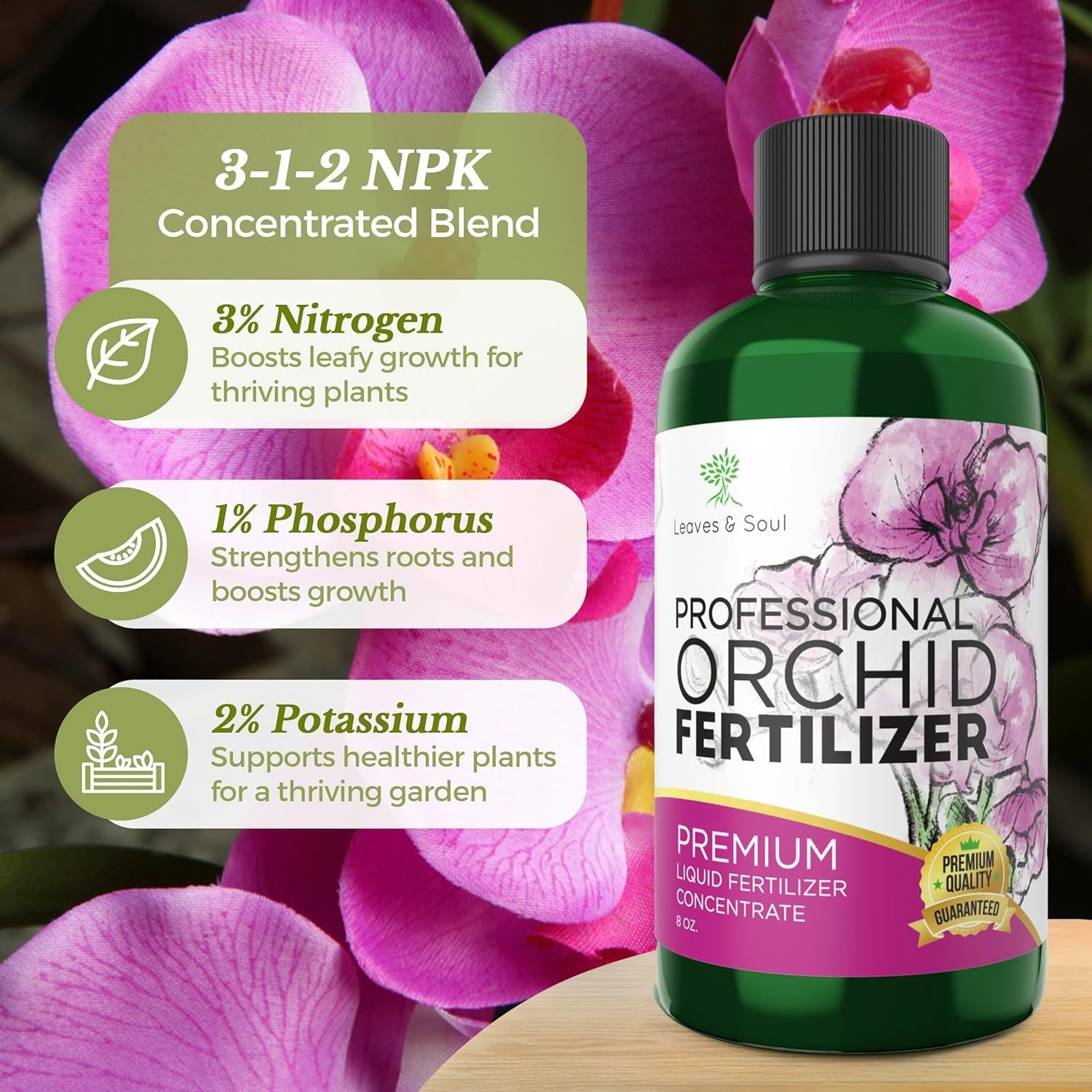 Multi-Purpose Indoor Orchid Fertilizer | 3-1-2 Liquid Nutrients | 8oz Bottle