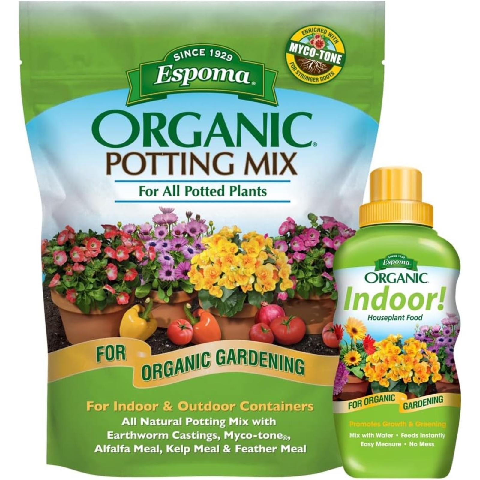 Espoma Organic Potting Soil 4qt and Indoor Fertilizer 8oz Bottle – Combo Pack