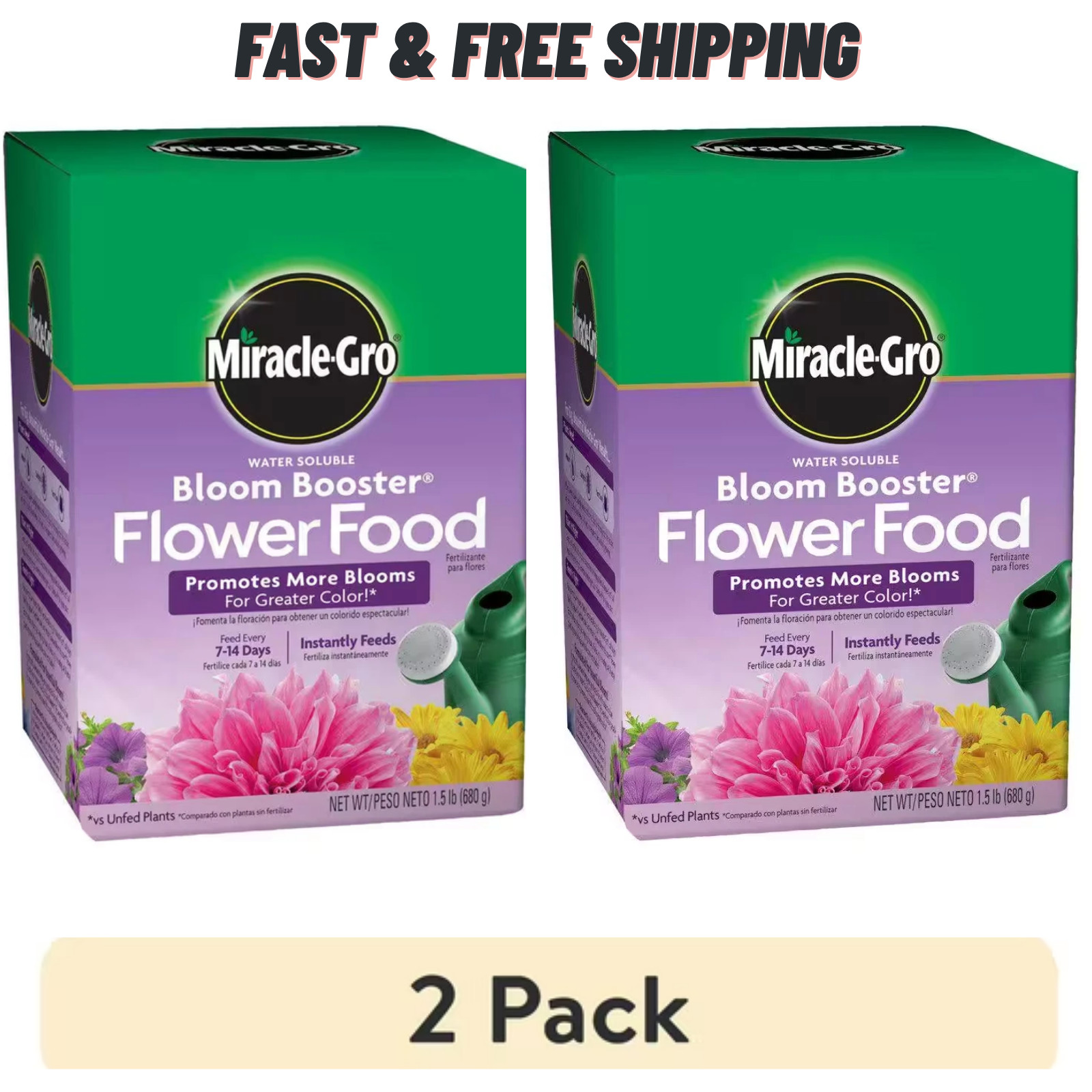 (2 Pack) Miracle-Gro Water Soluble Bloom Booster Flower Food – 1.5 lb Boxes