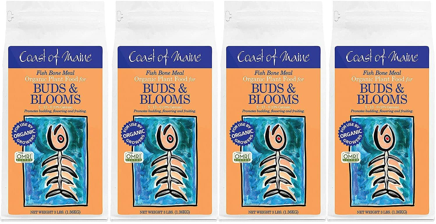 Coast of Maine Fish Bone Meal, Organic Plant Food Buds & Blooms, 3lb (4 pack)