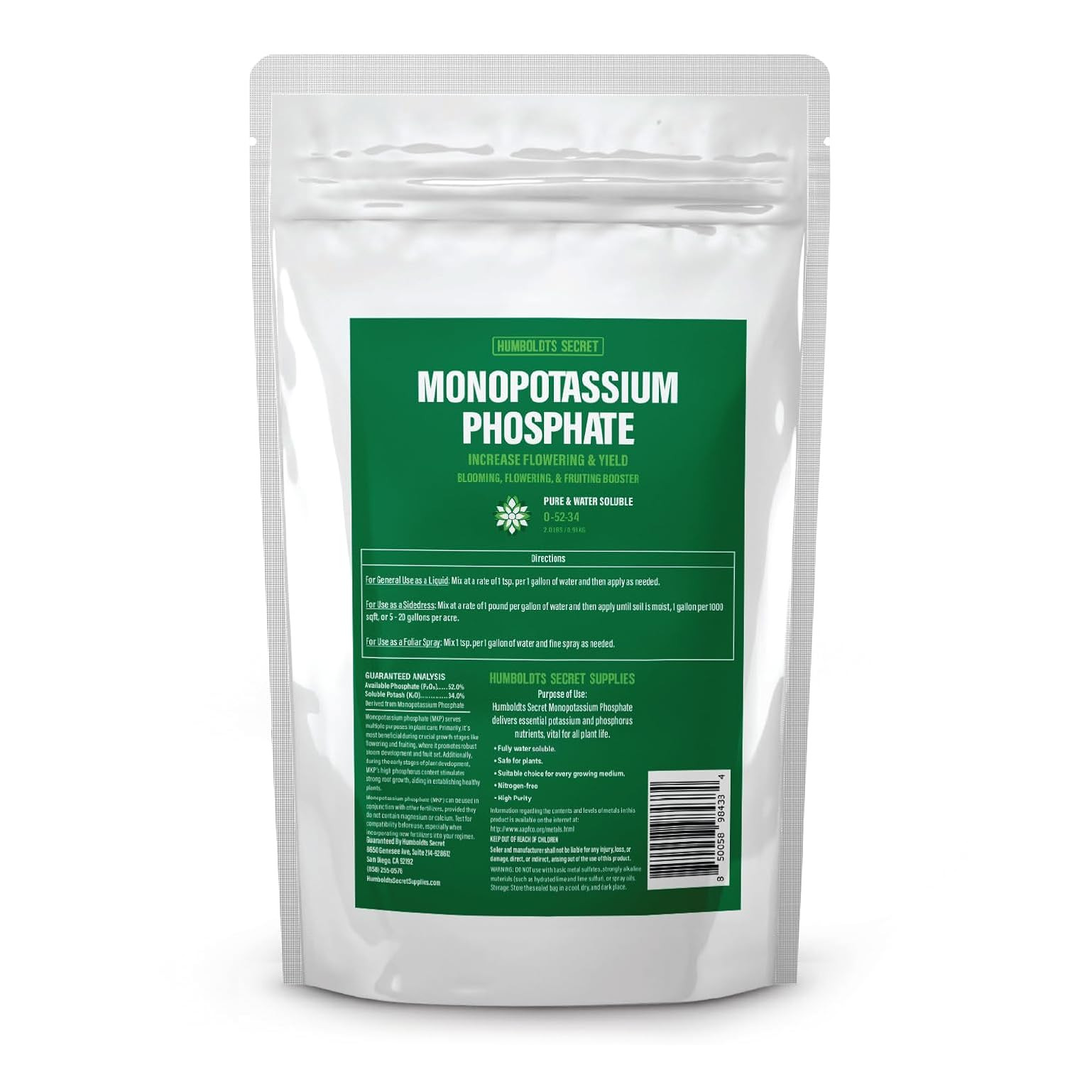 Humboldts Secret Monopotassium Phosphate 0-52-34 | MKP Fertilizer Bloom Booster