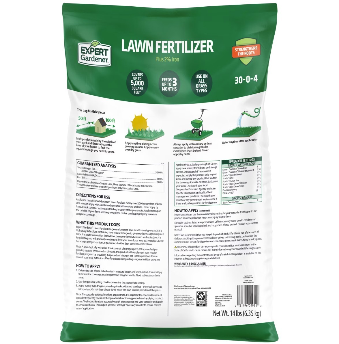 [SALE] (2 Pack) Expert Gardener Lawn Food Fertilizer +2% Iron 14 lb 5,000 Sq Ft