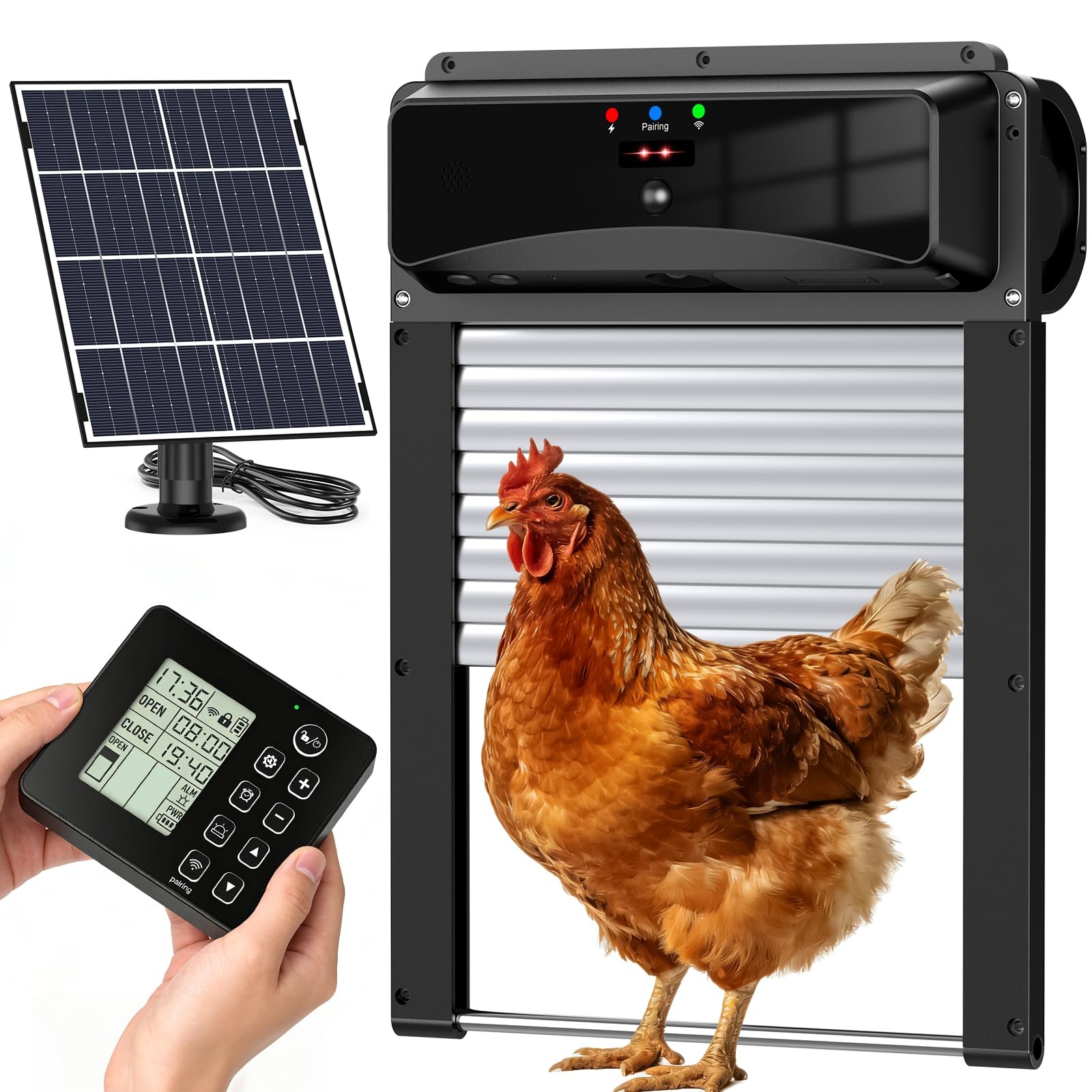 Masterfun Automatic Chicken Coop Door Remote Display Solar Powered Roll-Up