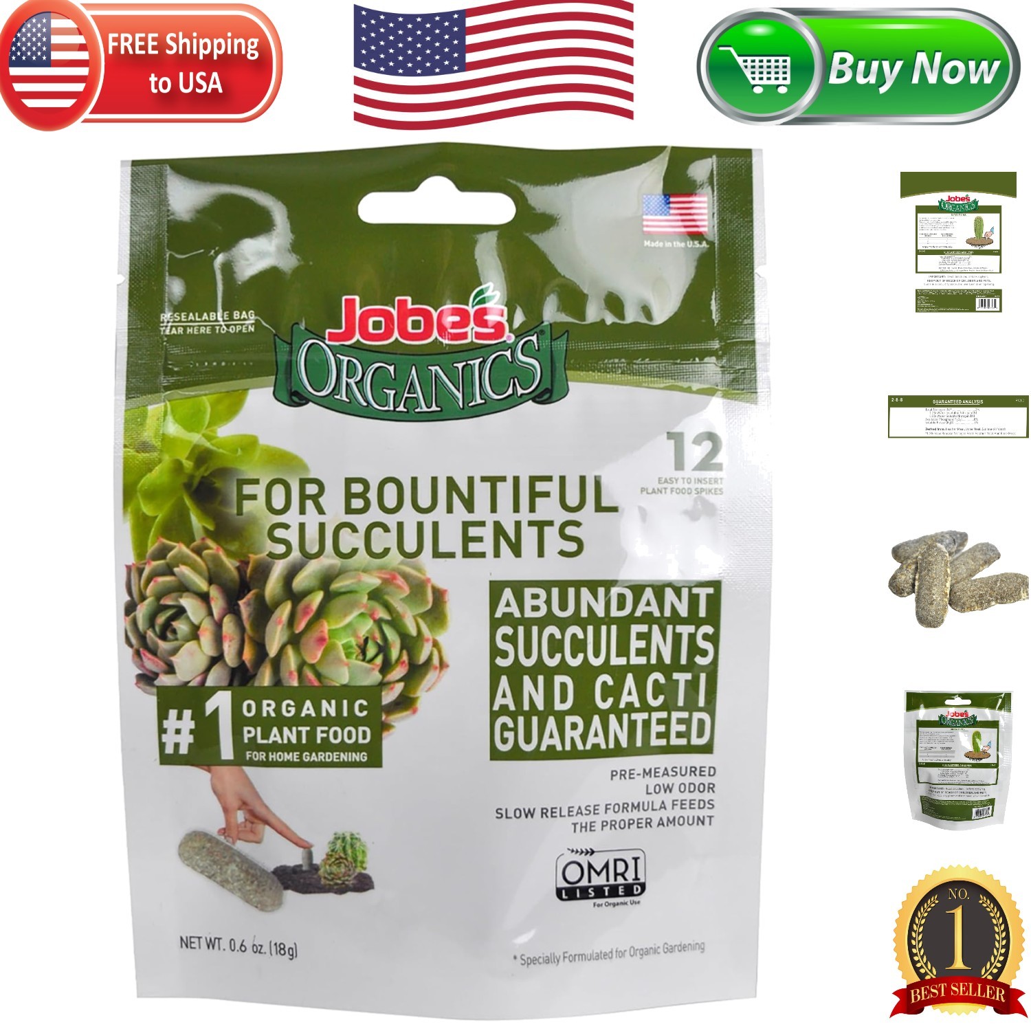 12 Count Organic Fertilizer Spikes for Succulents, Cacti & Aloe – Nutrient-Rich