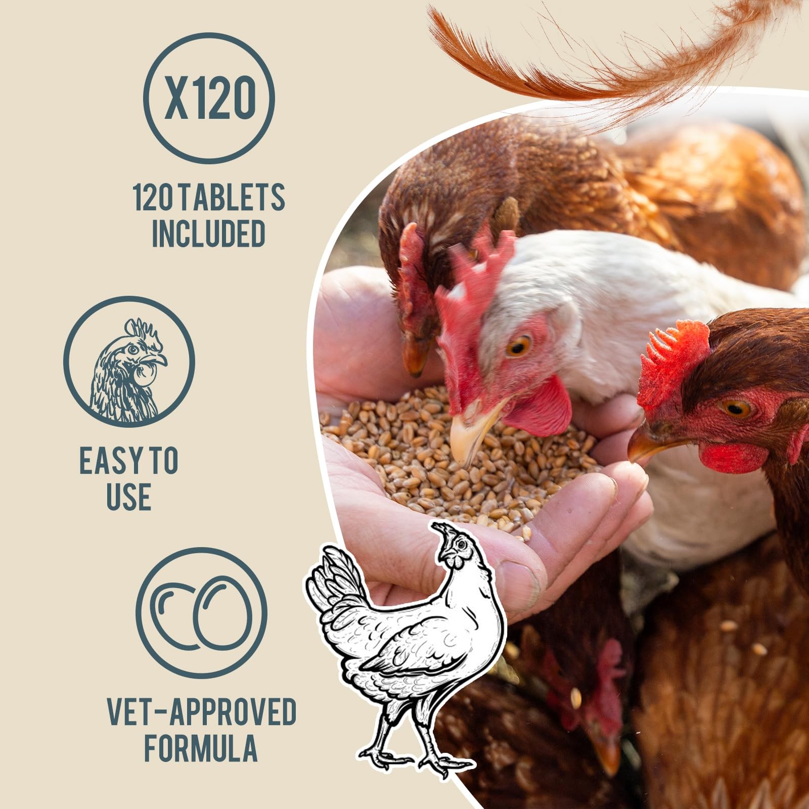 Natural Chicken De-Wormer Tablets – Safe Poultry Health Formula, 120 Count