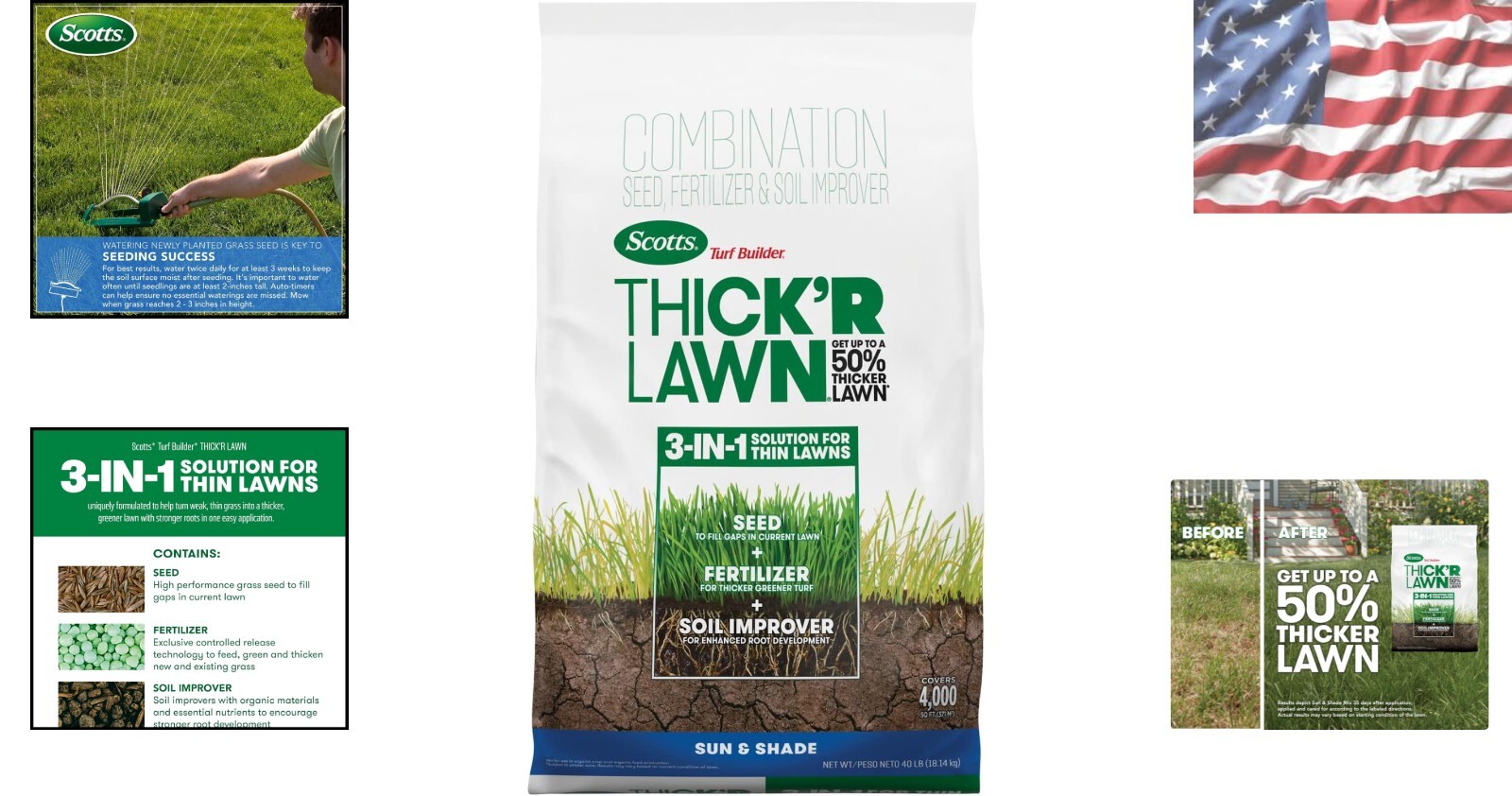 Turf Builder THICK’R LAWN 3-in-1 Grass Seed, Fertilizer & Soil Improver, 40 lbs