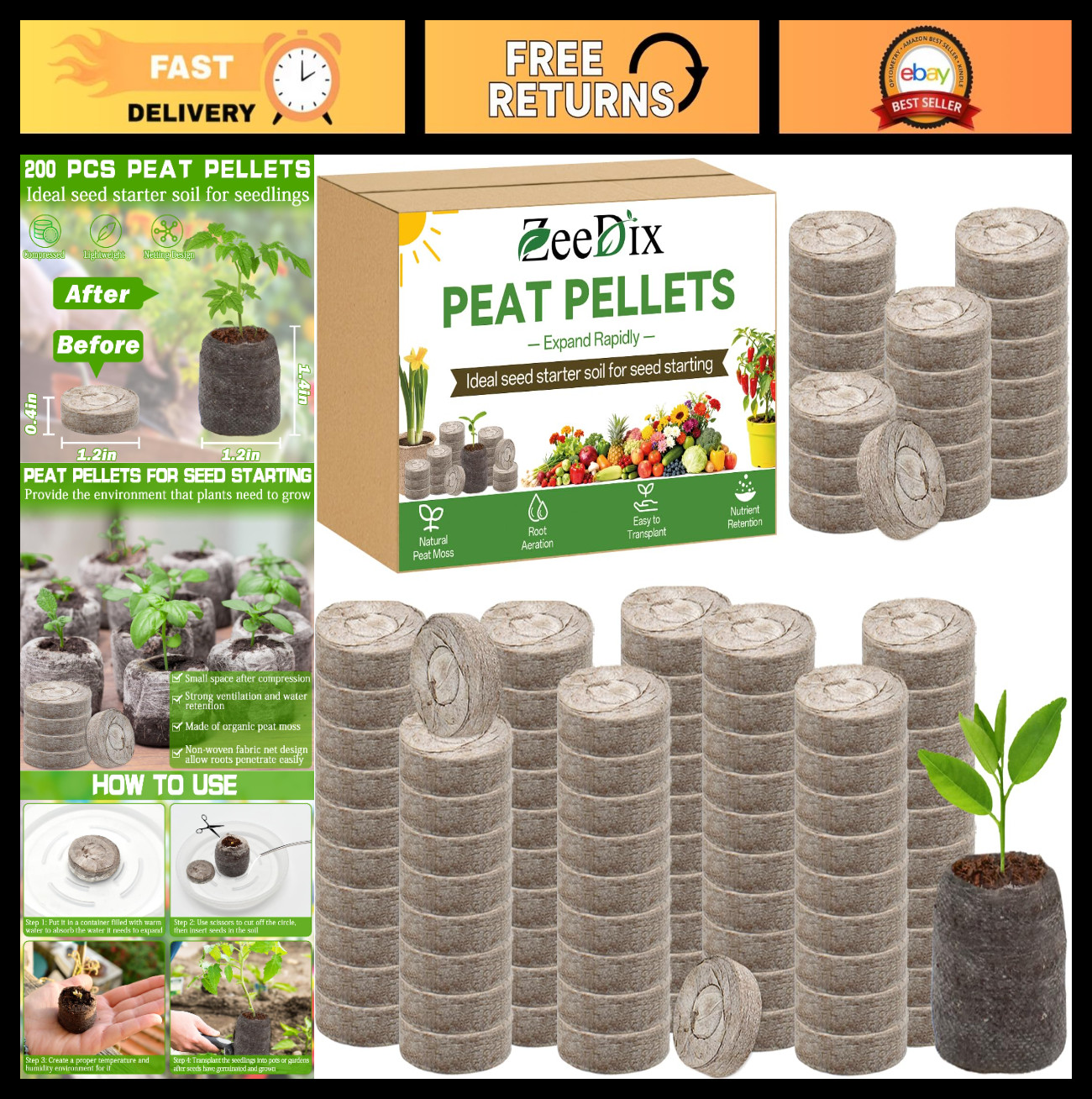 200 Pcs Peat Pellet Seed Starters 30mm – Compressed Soil Pods for Herbs, Flowers
