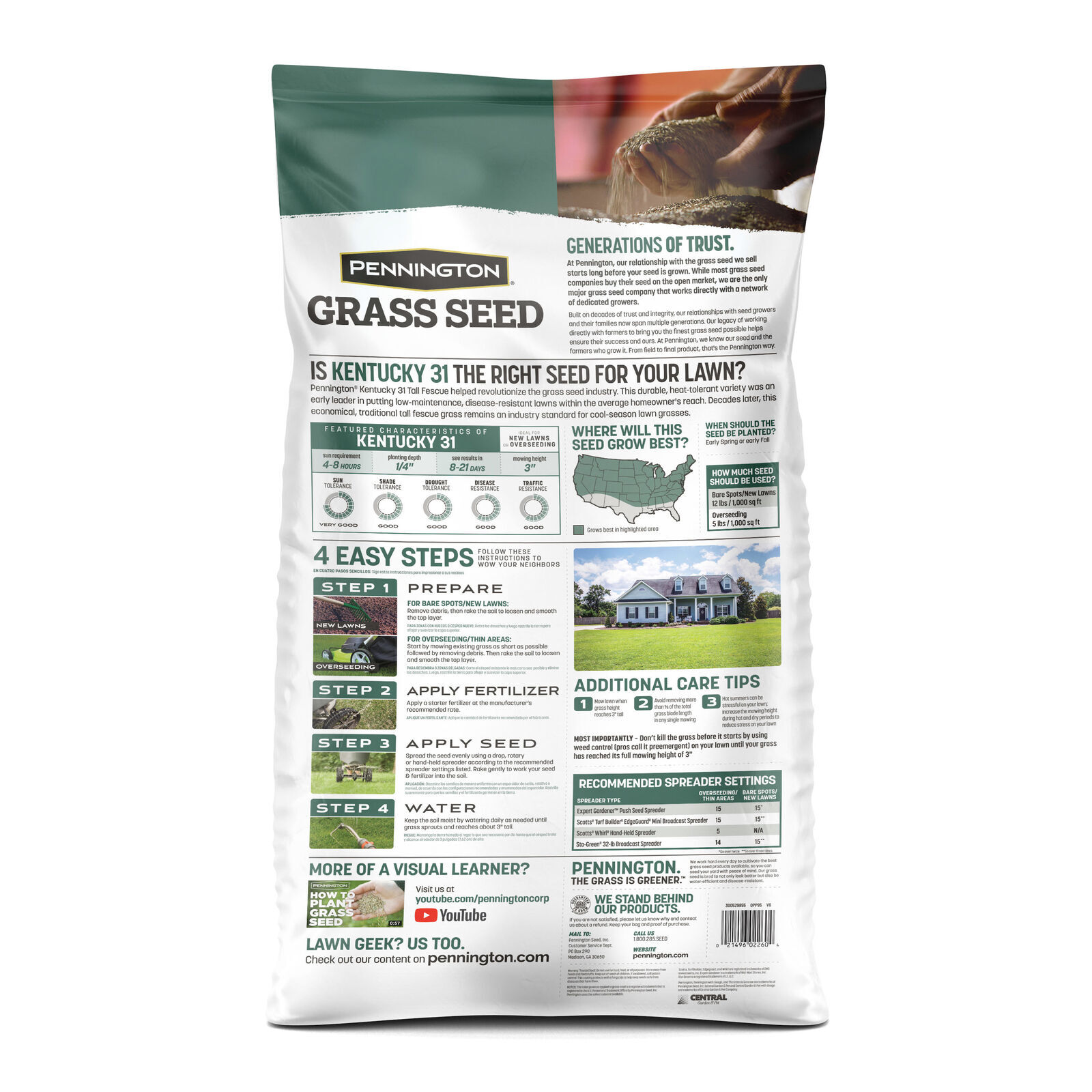 31 Tall Fescue Grass Seed for Sun to Partial Shade 20 lb Covers 4,000 sq. ft.