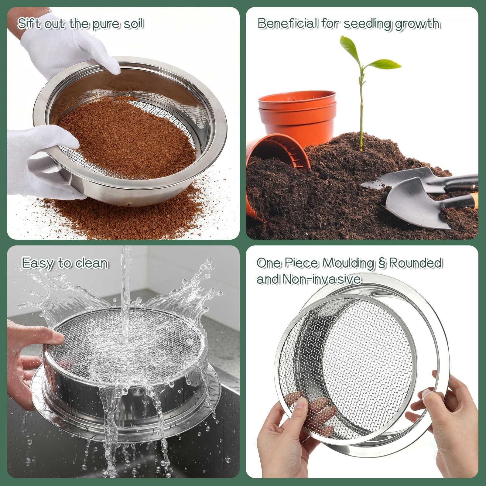 Soil Sieve Set Stainless Steel Garden Soil Sifter, Compost Mesh Sif… Fast Ship