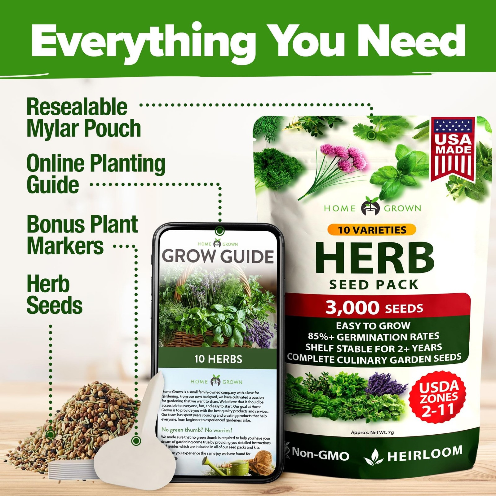 HOME GROWN 10 Herb Seeds for Planting 3,000+ Non-GMO Heirloom Seeds | Extra L…