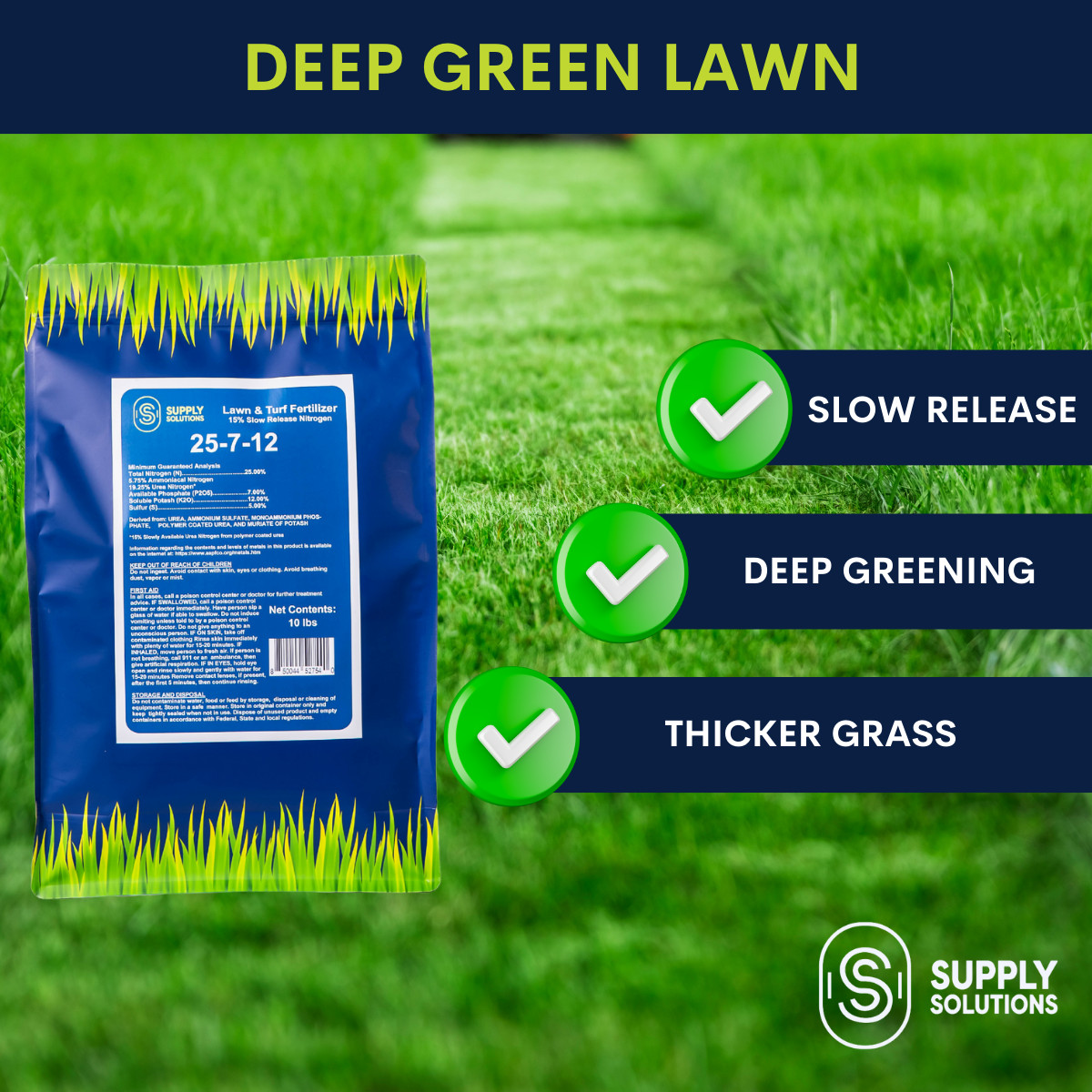 25-7-12 Lawn & Turf Fertilizer – Lawn, Turf and Garden Plants Food – 10 Lbs