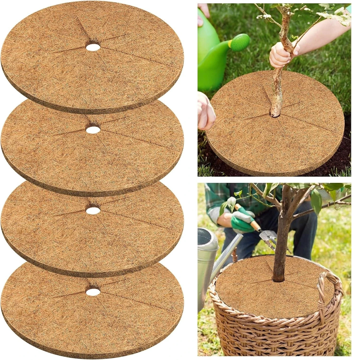 4pcs Coconut Fiber Mulch Ring Tree Plant Protector 30 Inch, 4 Pack