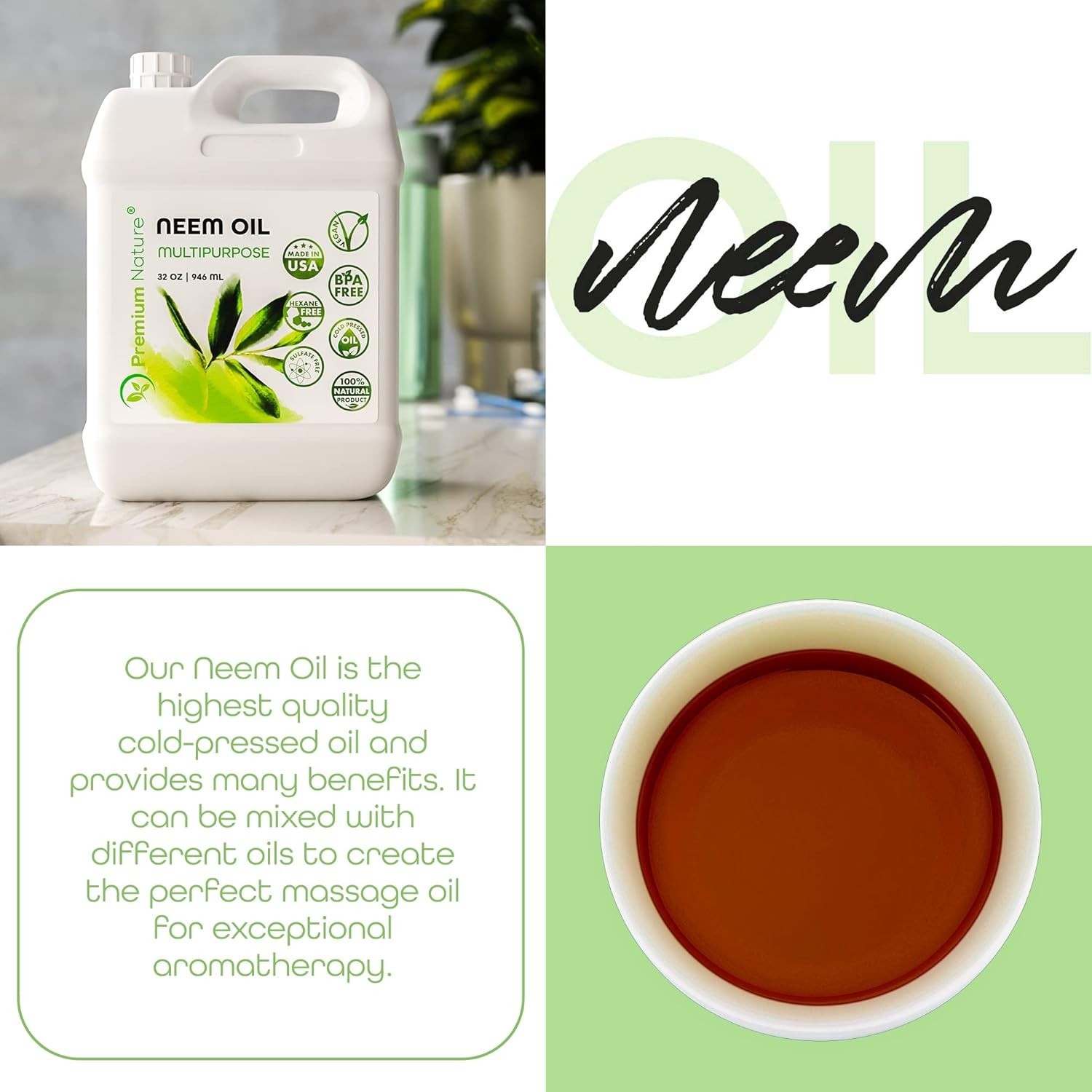 Organic Cold Pressed Neem Oil – 16 oz Multi-Purpose for Skin & Plants