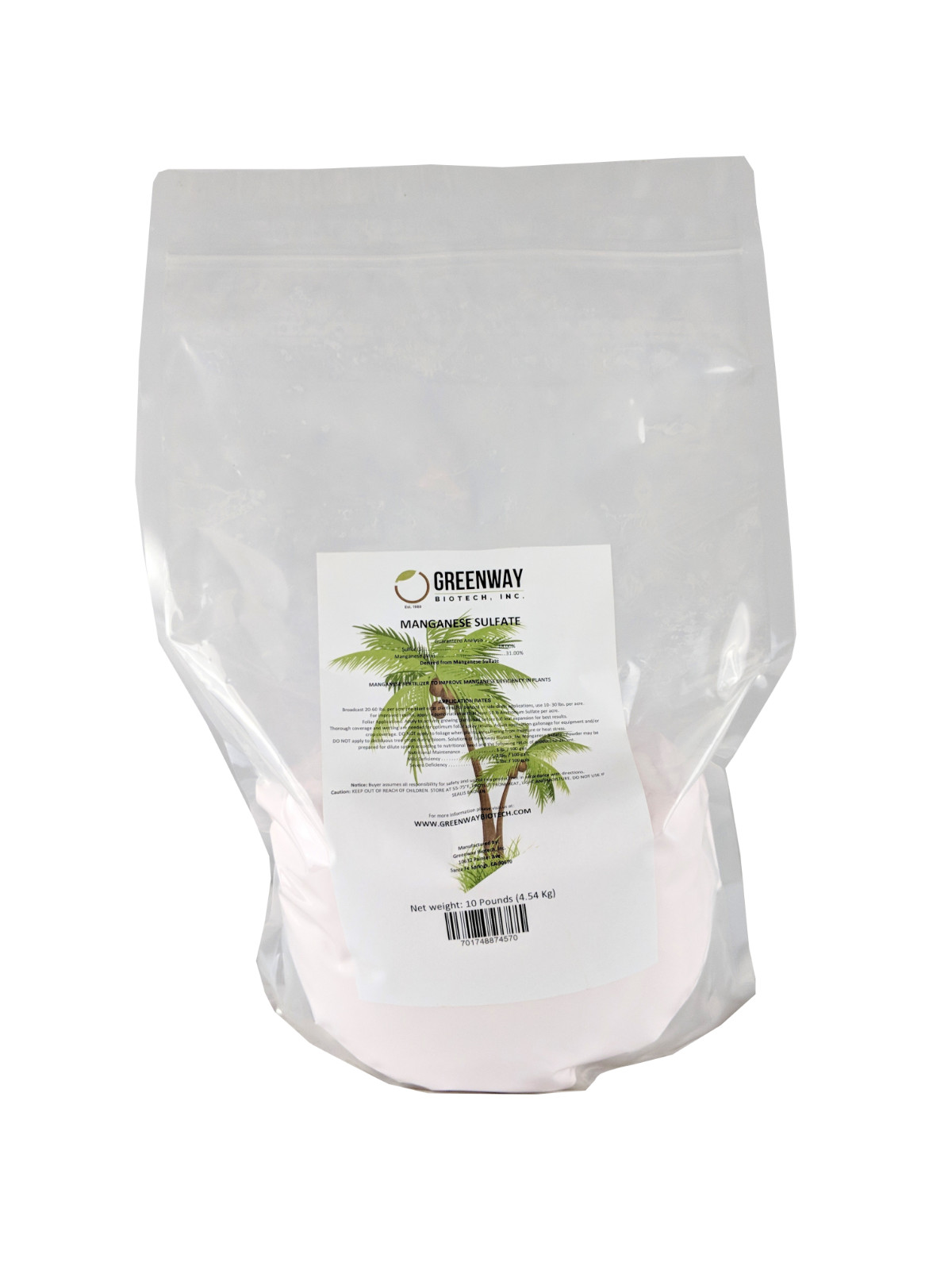 Manganese Sulfate Powder 31% Manganese 100% Water Soluble Feed Grade 10 Pounds
