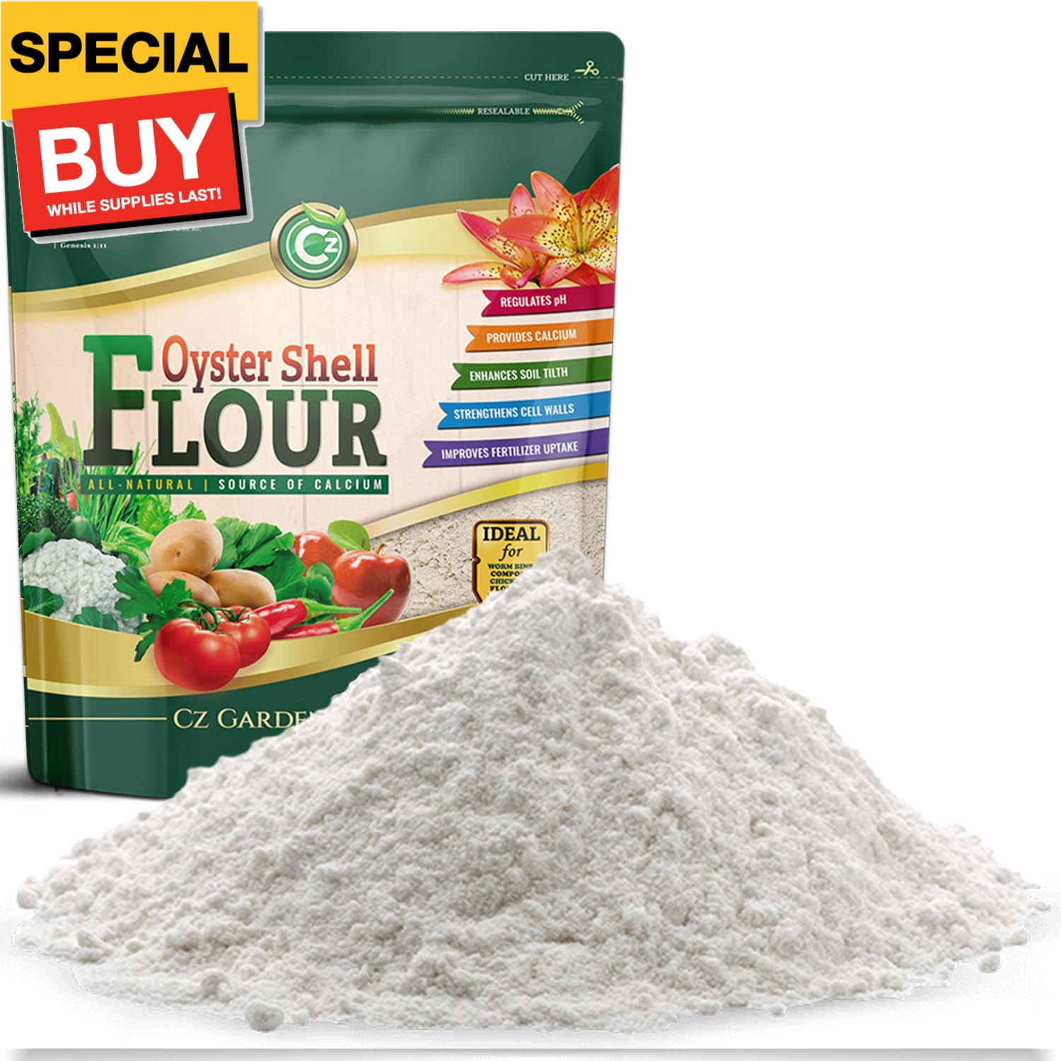 Oyster Shell Flour 5LB – Made in USA Soil Amendment Fertilizer for Indoor/Outdoo
