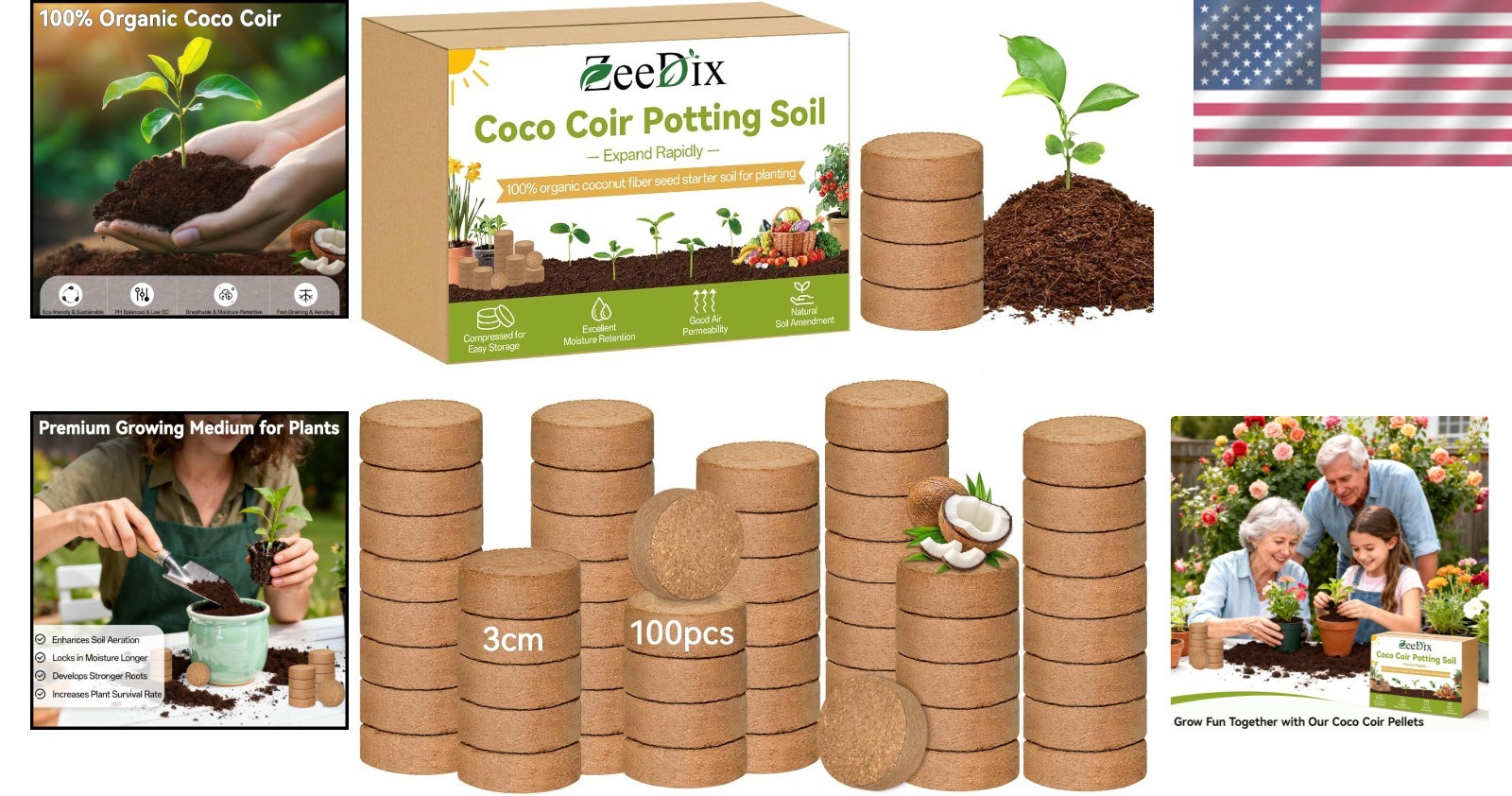 Eco-Friendly 100 Pack Organic Coco Coir Seed Pellets for Indoor & Outdoor Plants