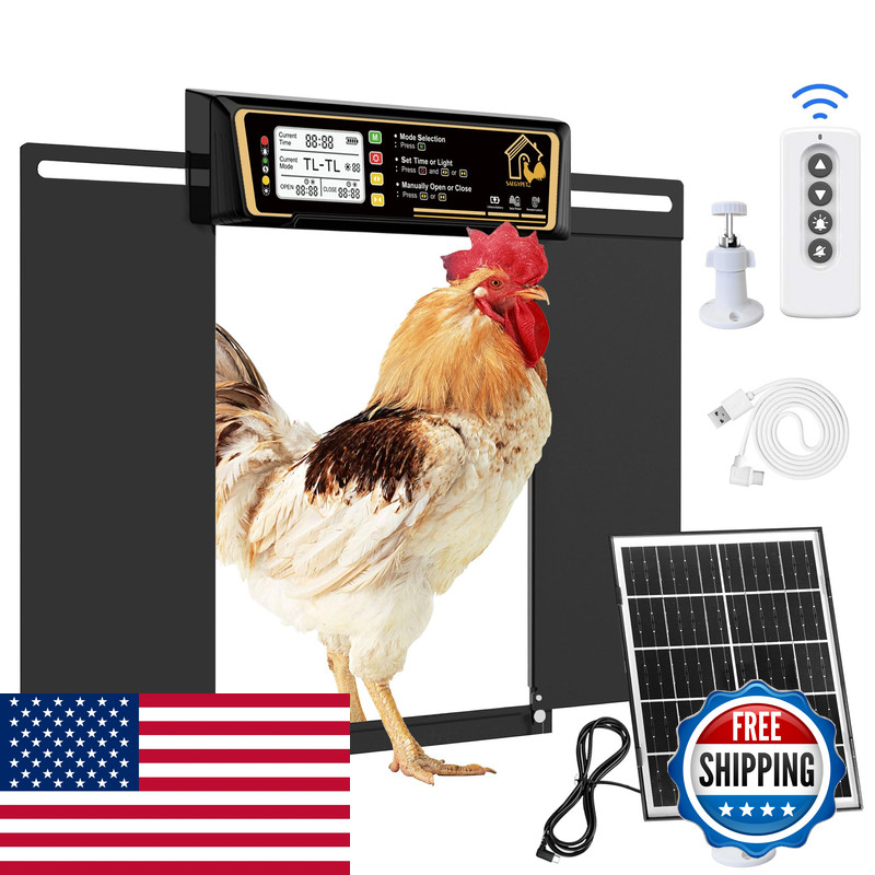 Saegypet Large Automatic Chicken Coop Door Solar Powered Charge 7W Solar Panel
