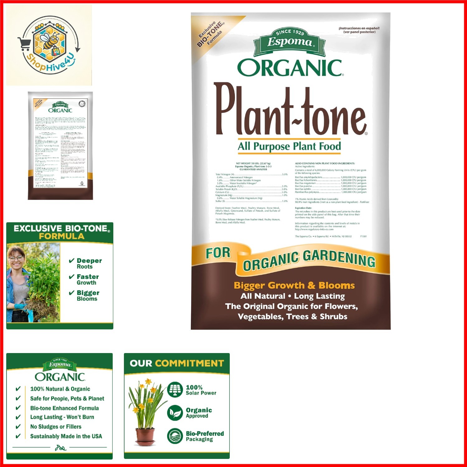 Organic Plant-Tone 5-3-3 Natural & Organic All Purpose Plant Food; 50 lb. Bag…