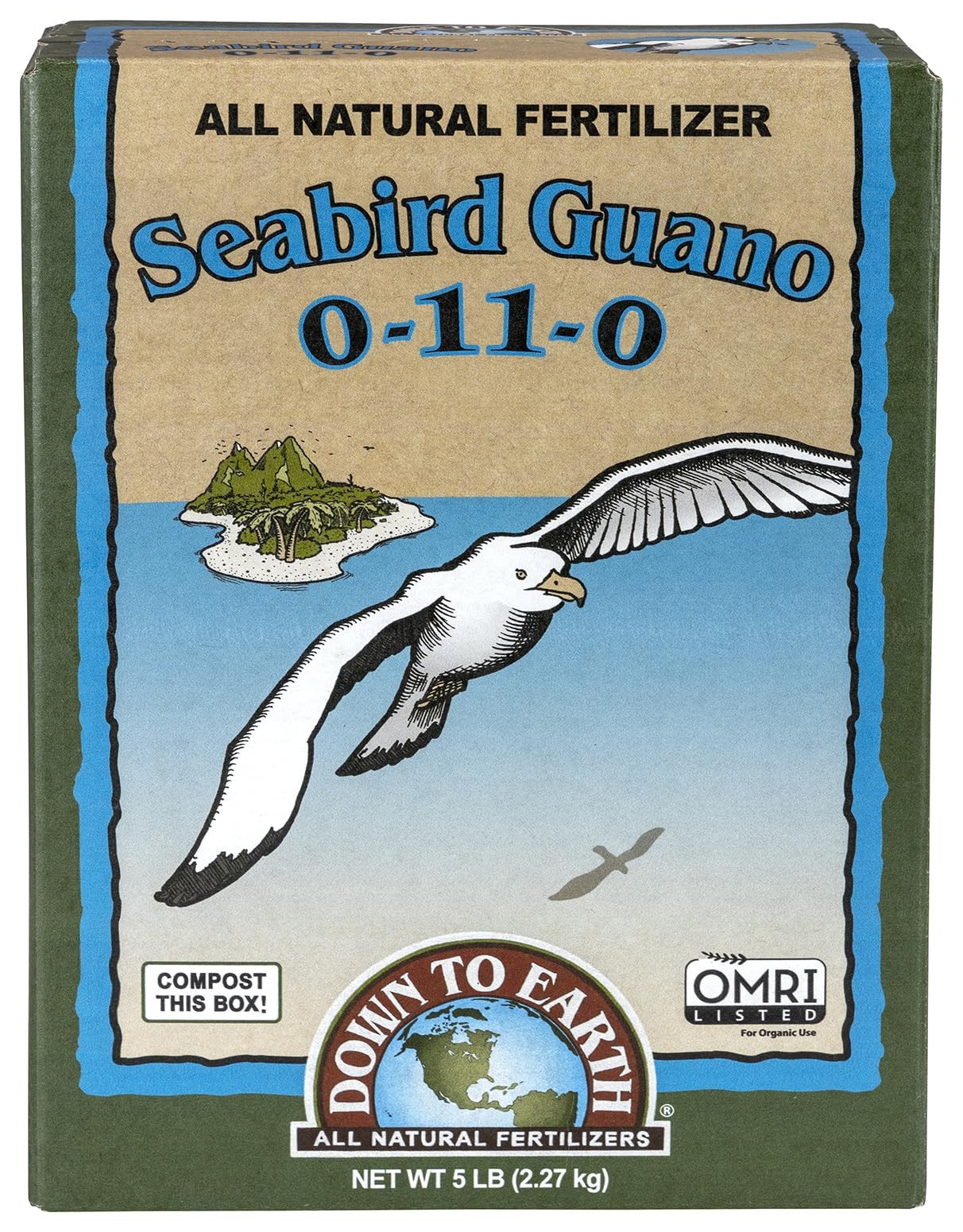 Down to Earth All Natural Seabird Guano Fertilizer Mix 0-11-0, 5 lb
