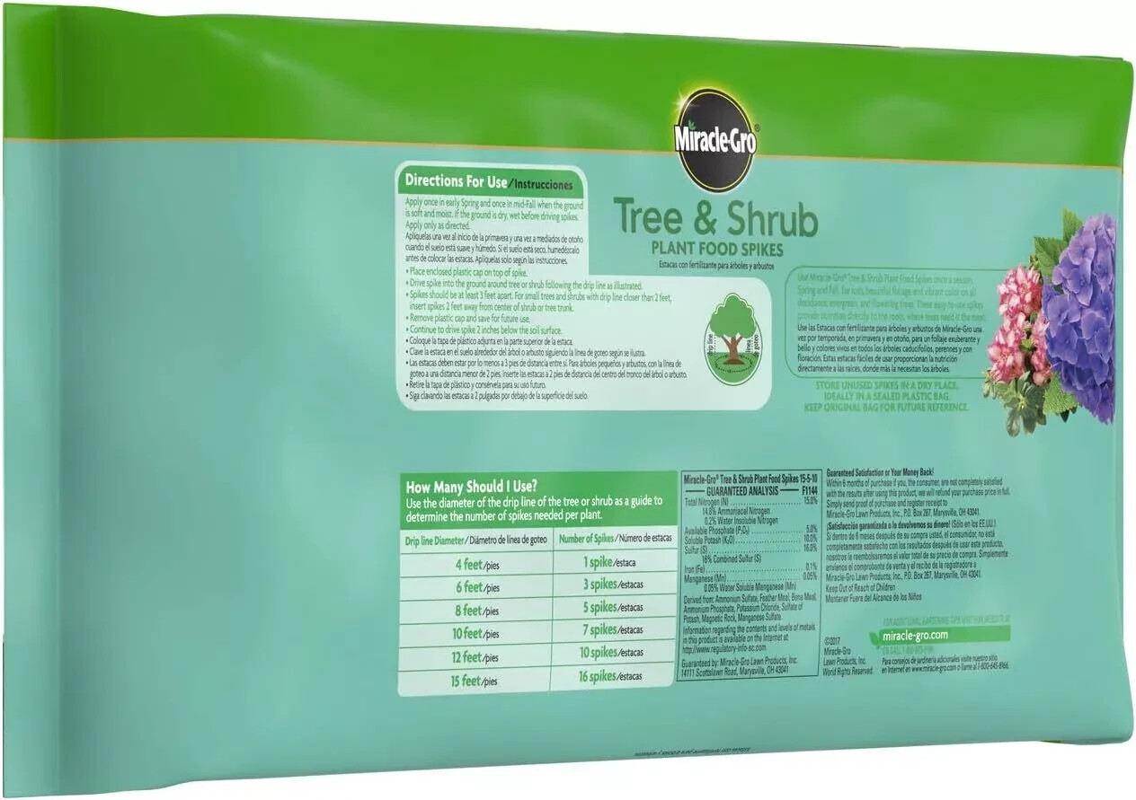 Miracle-Gro 4851012 12-Count Pack of Tree & Shrub Plant Food Fertilizer Spikes