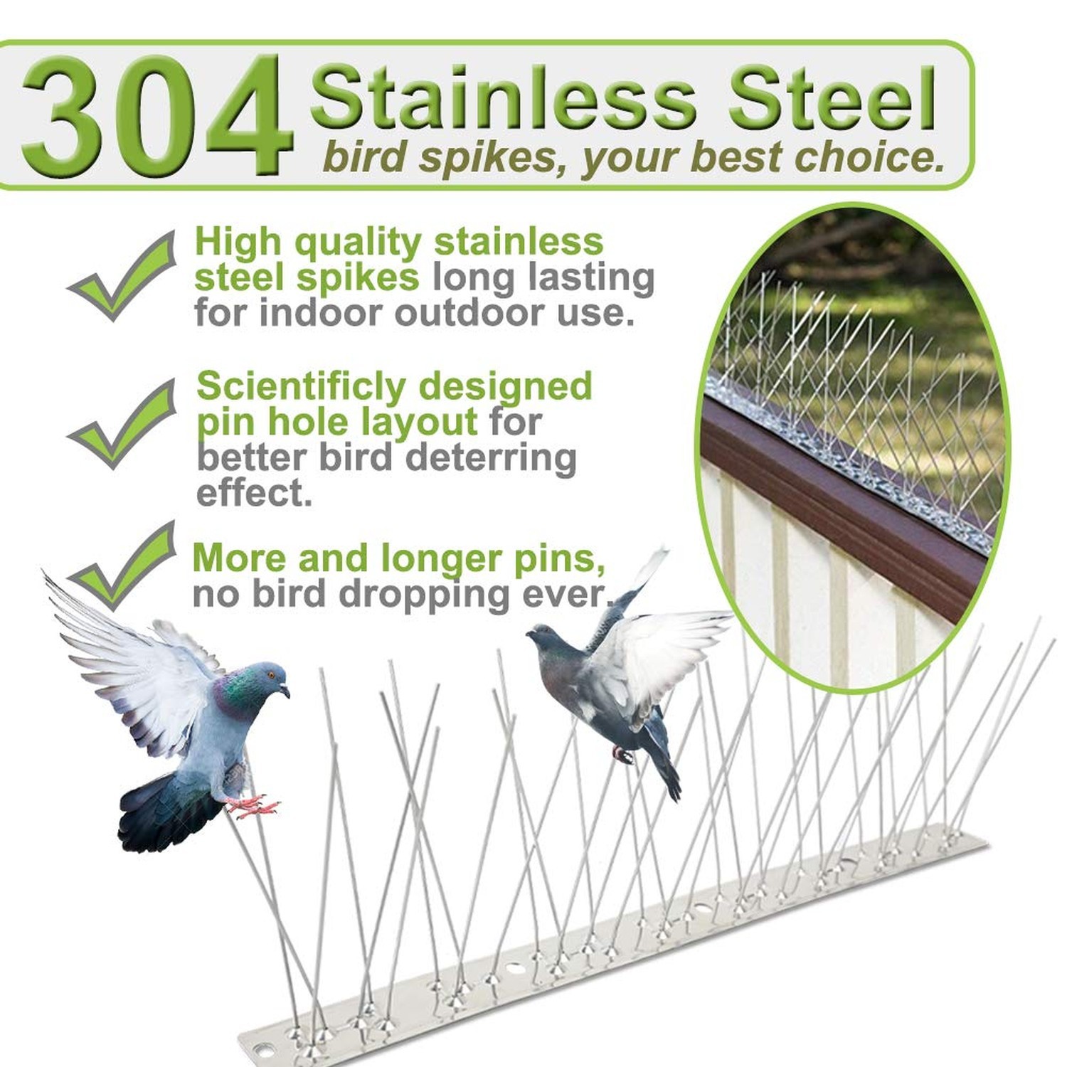 Bird Spikes Stainless Steel 60ft Coverage 56 Pack for Pigeons Small Birds Out…