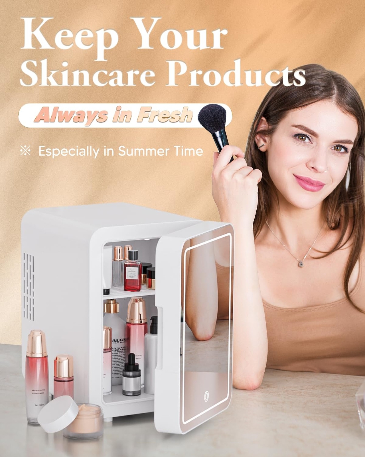 Portable Mini Fridge for Skincare Beauty Cosmetic Makeup, 4-Liter Thermoelect…