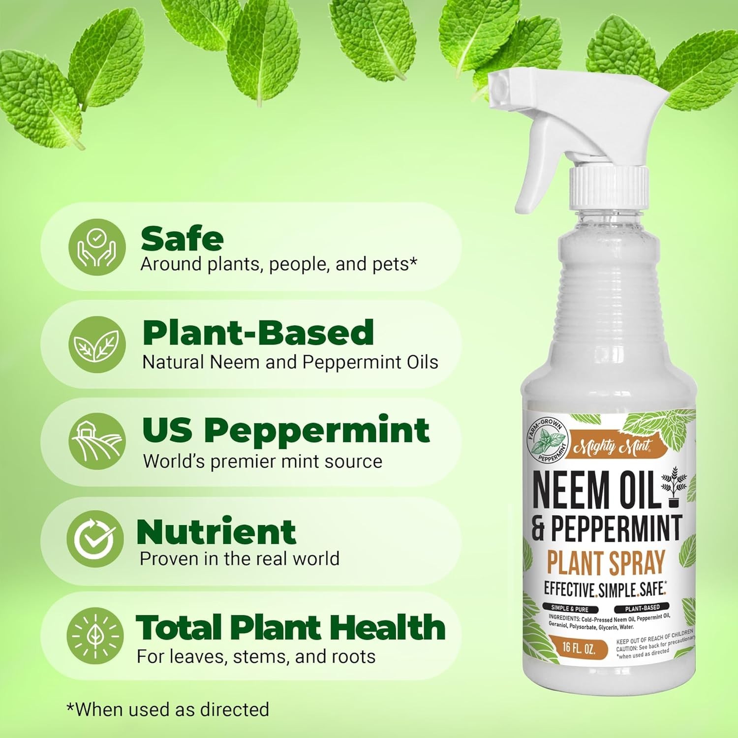 Neem Oil & Peppermint Plant Nutrient Spray – Natural Leaf Shine for Indoor & …