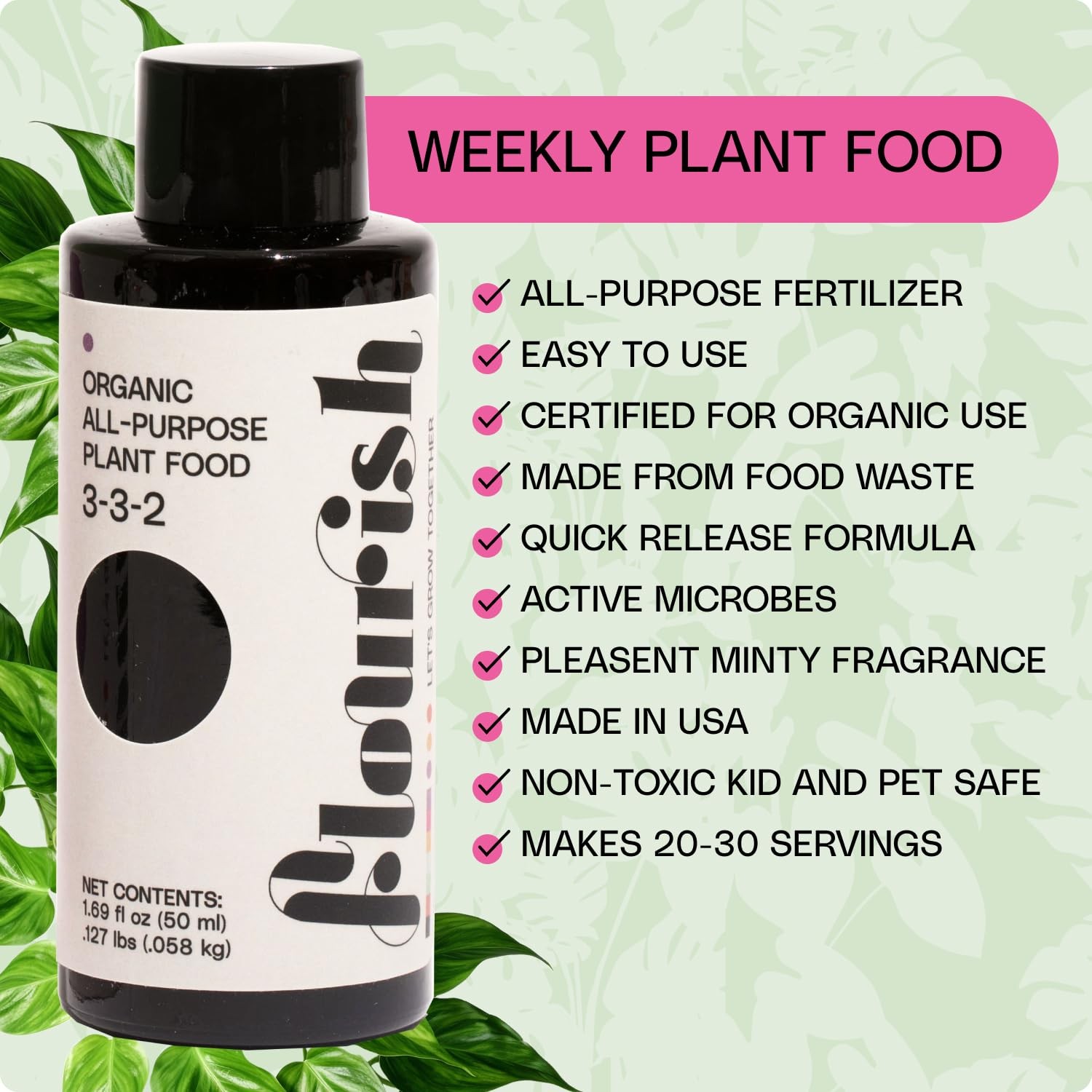 Organic All-Purpose Plant Food Fertilizer 3-3-2 NPK 1.69 fl oz Indoor Plants
