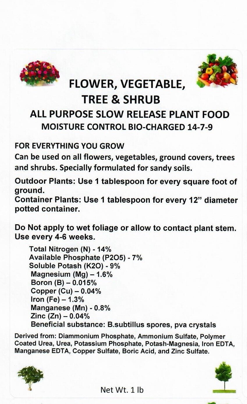 FERTILIZER MOISTURE CONTROL ALL PURPOSE Plant Food Continuous Release 1 LB