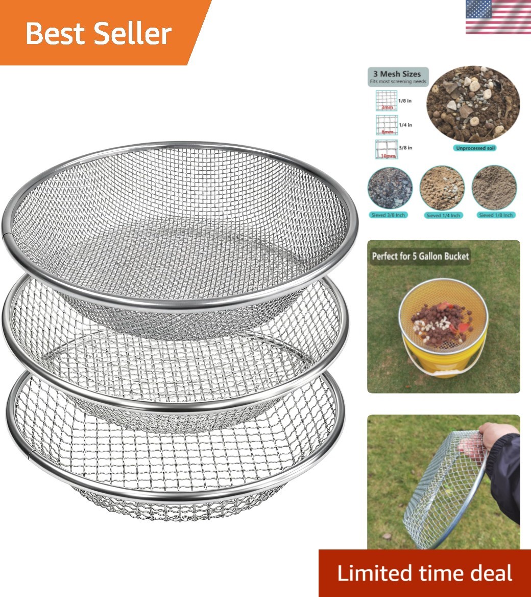 3 Pack Soil Sifter for Gardening, Heavy Duty Galvanized Steel Compost Sieve, …