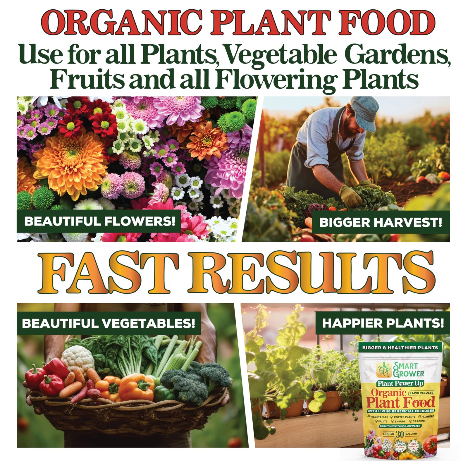 Organic Plant Food with Beneficial Microbes, Fast Acting Vegan 125 Grams