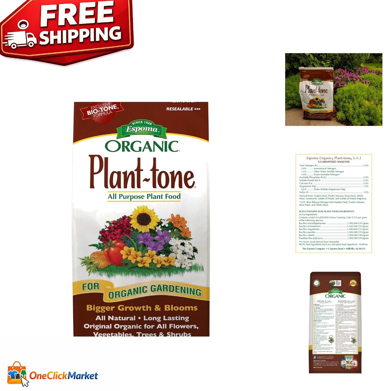 Organic Plant-Tone 5-3-3 All-Purpose Fertilizer, 4 lb. – Safe for All Plants