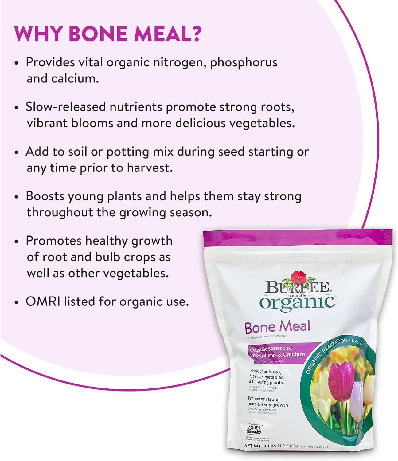 Organic Bone Meal Fertilizer – Promotes Strong Roots for Tomatoes & Bulbs – 3 lb