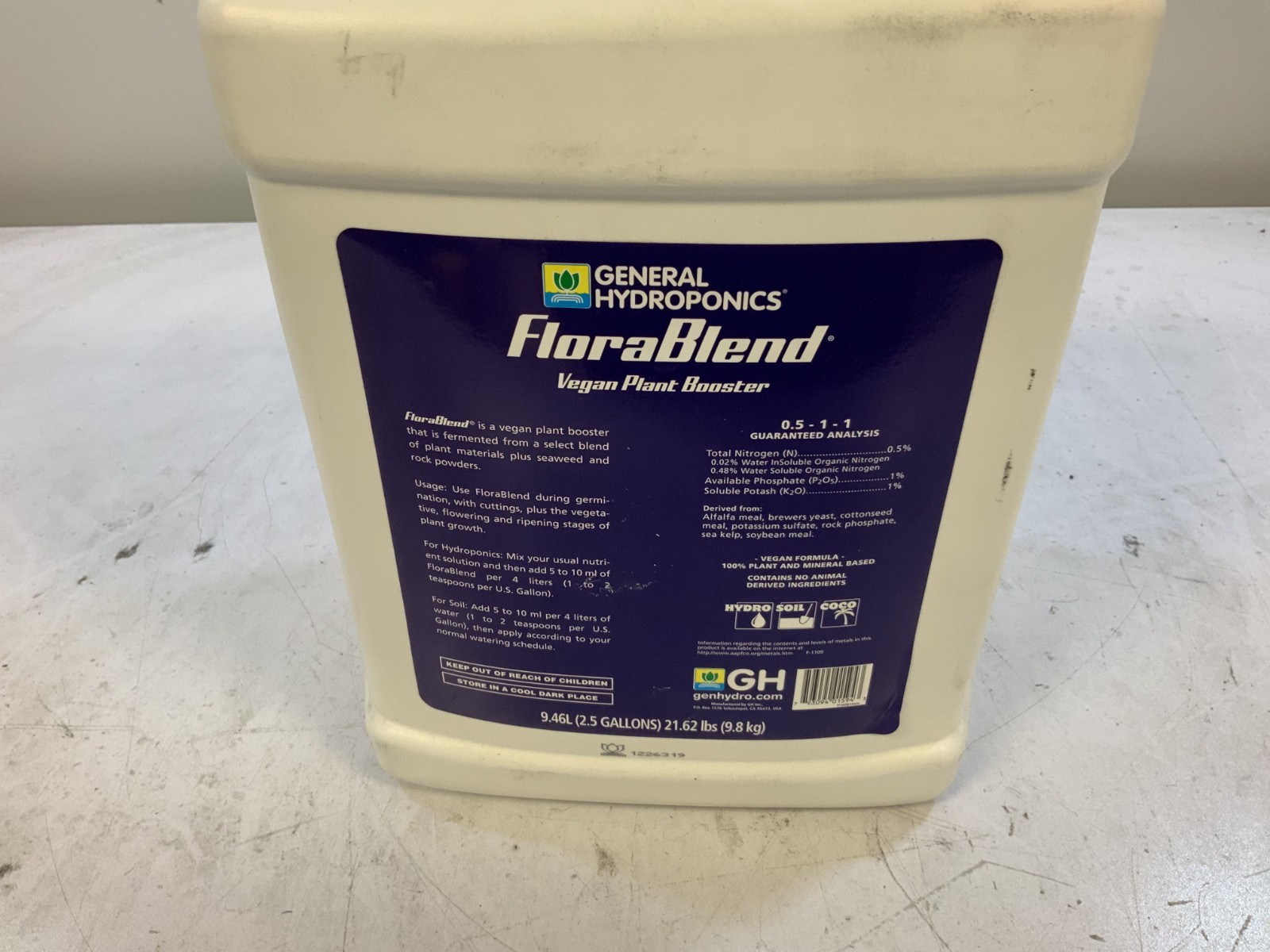 General Hydroponics FloraBlend 9.46L Vegan Plant Booster Fertilizer “H5B”