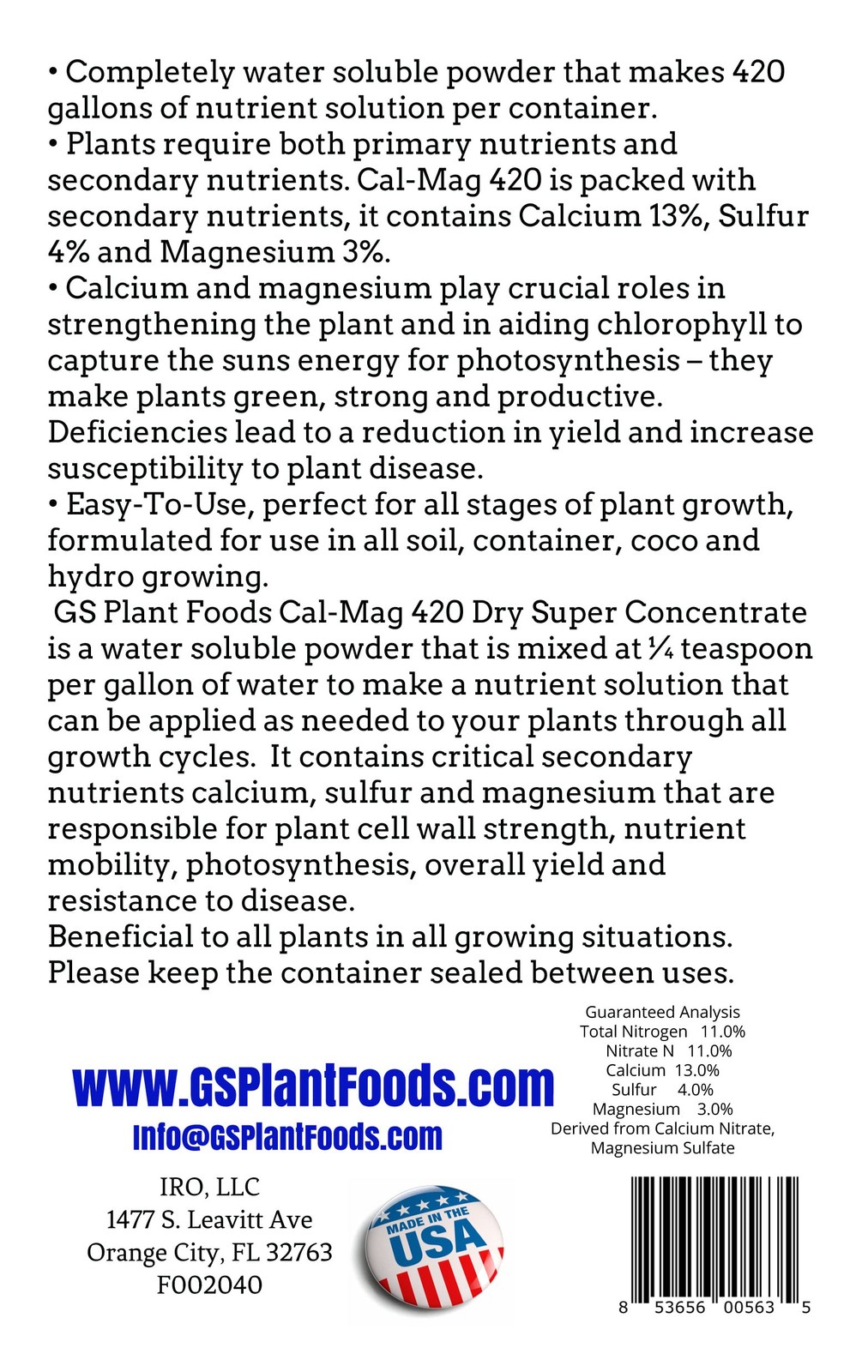 Cal-Mag 420 Dry Super Concentrate, Makes 420 Gallons of Nutrient Solution, 18…