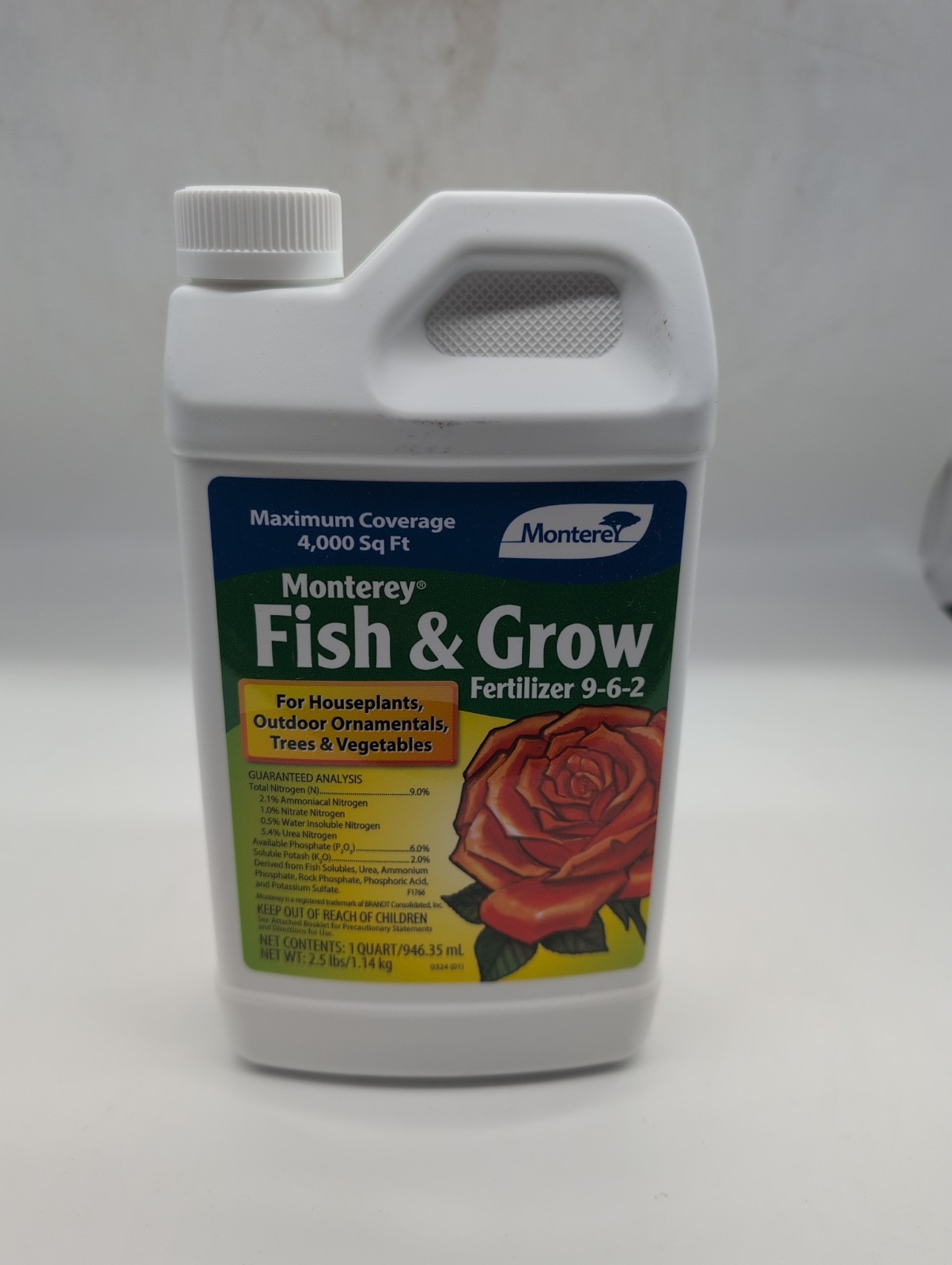 Monterey Fish & Grow Fertilizer 9-6-2 for Houseplants,Trees, Veggies, 1 qt