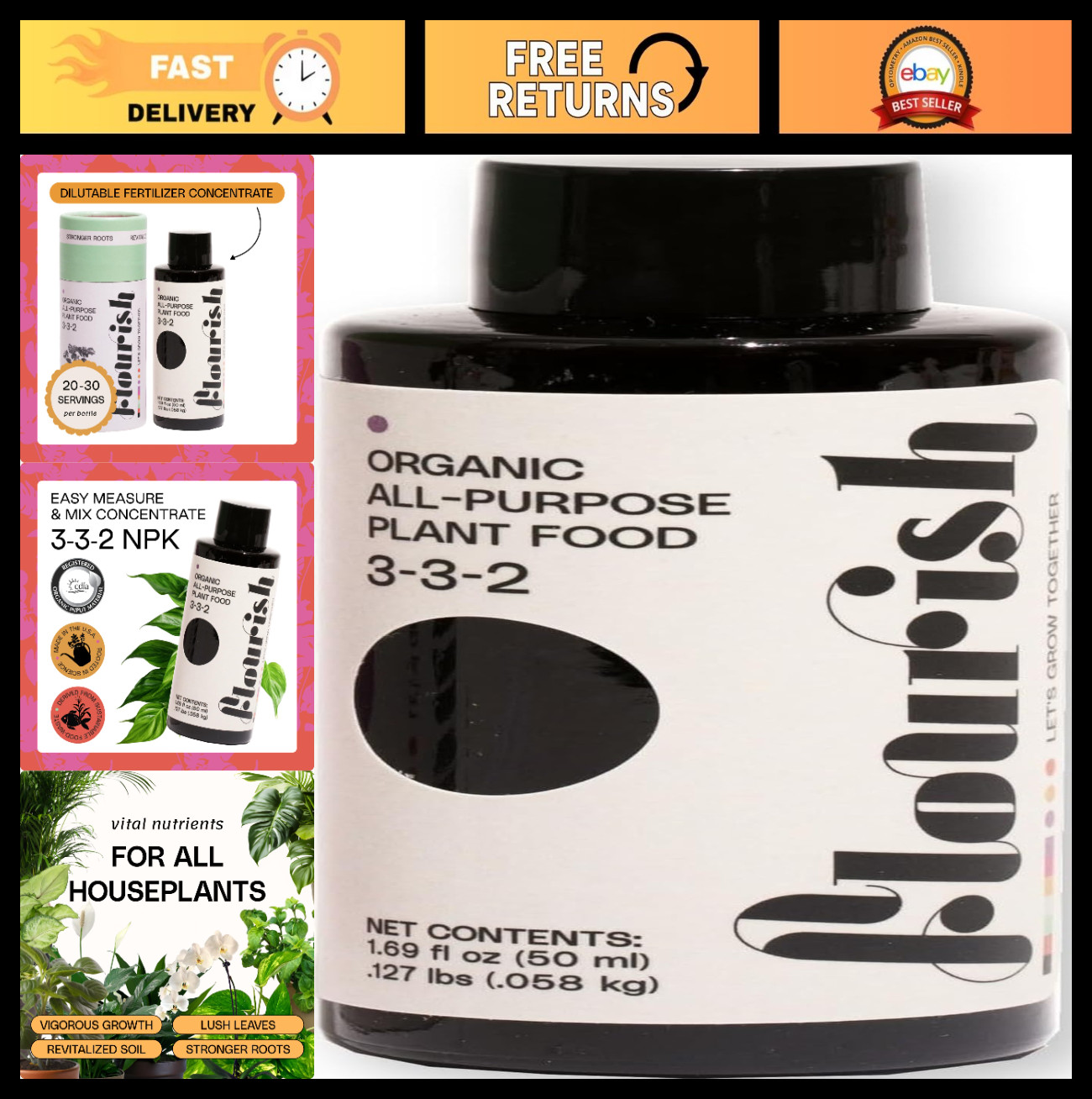 Organic All-Purpose Plant Food 3-3-2 Fertilizer for Indoor Plants – Eco-Friendly