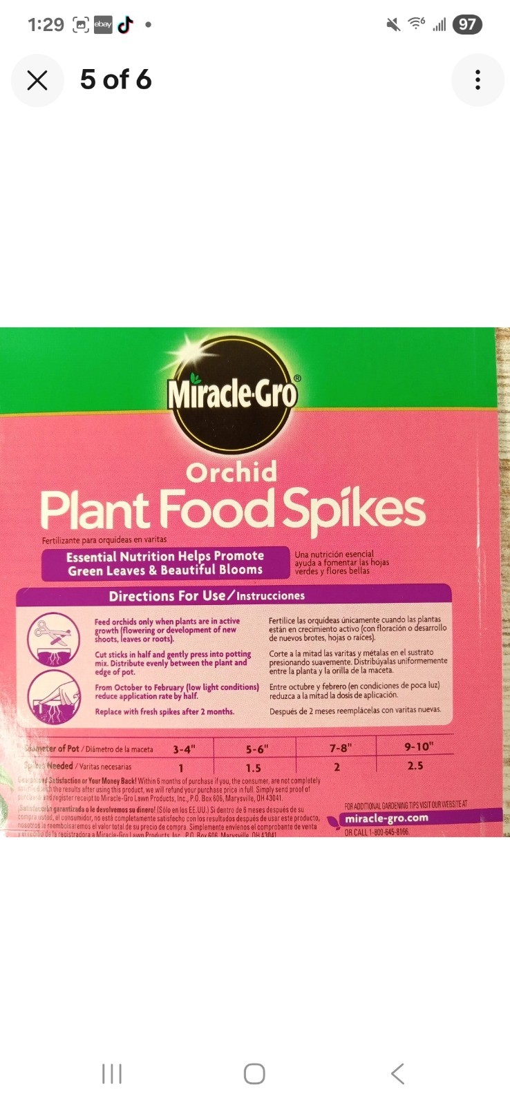 Miracle Gro 1003661 10 Count 10-10-10 Orchid Plant Food Fertilizer Spikes 5 Pack