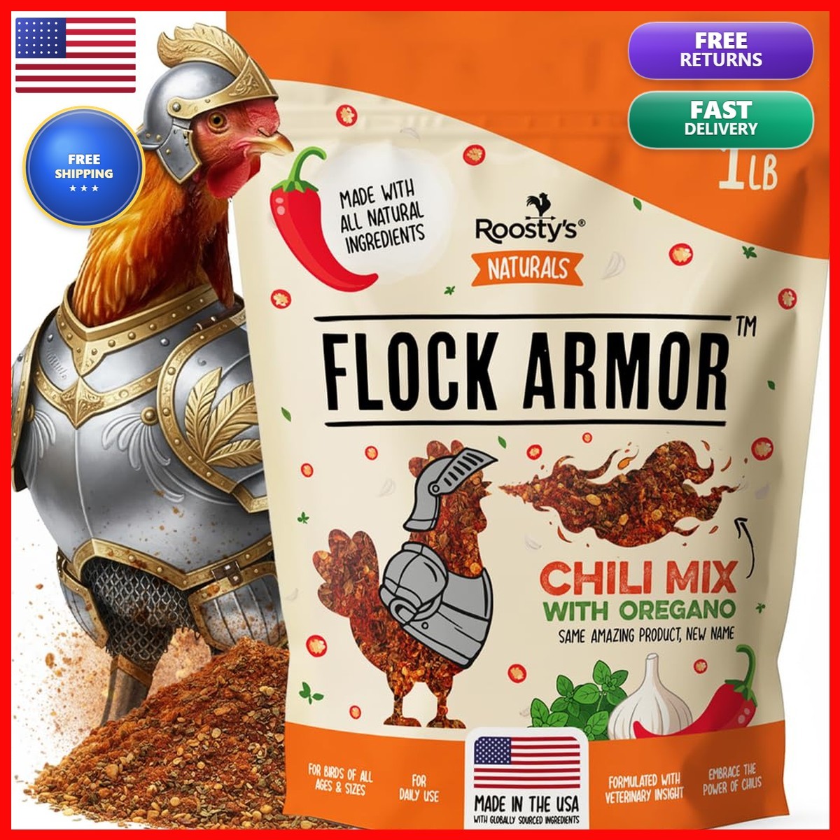 Roosty’S Roostys Naturals Flock Armor Chicken De-Wormer Chili Mix 16Oz