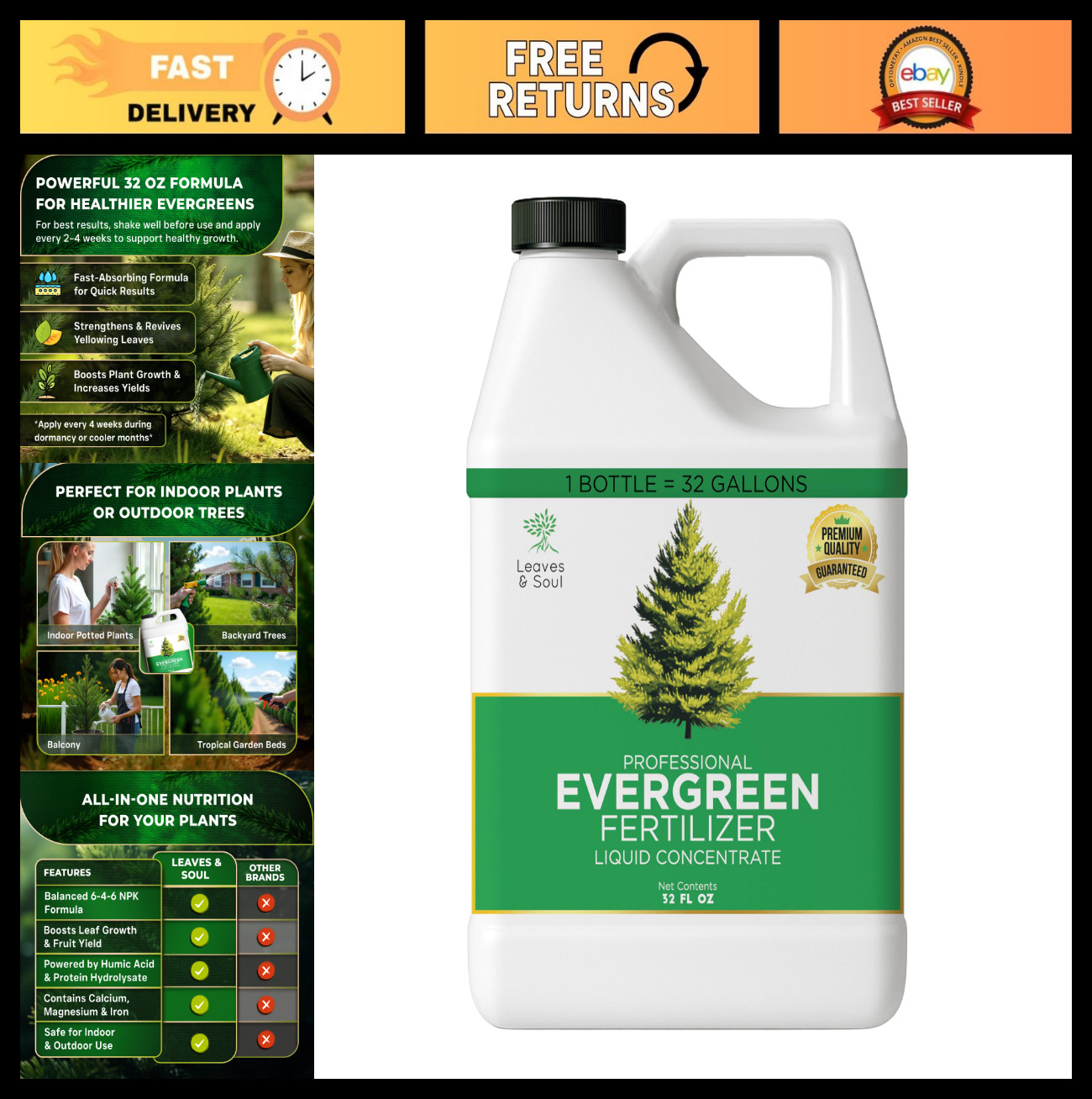 Liquid Evergreen Tree Fertilizer 32 oz – Professional 6-4-6 Concentrate for Tree