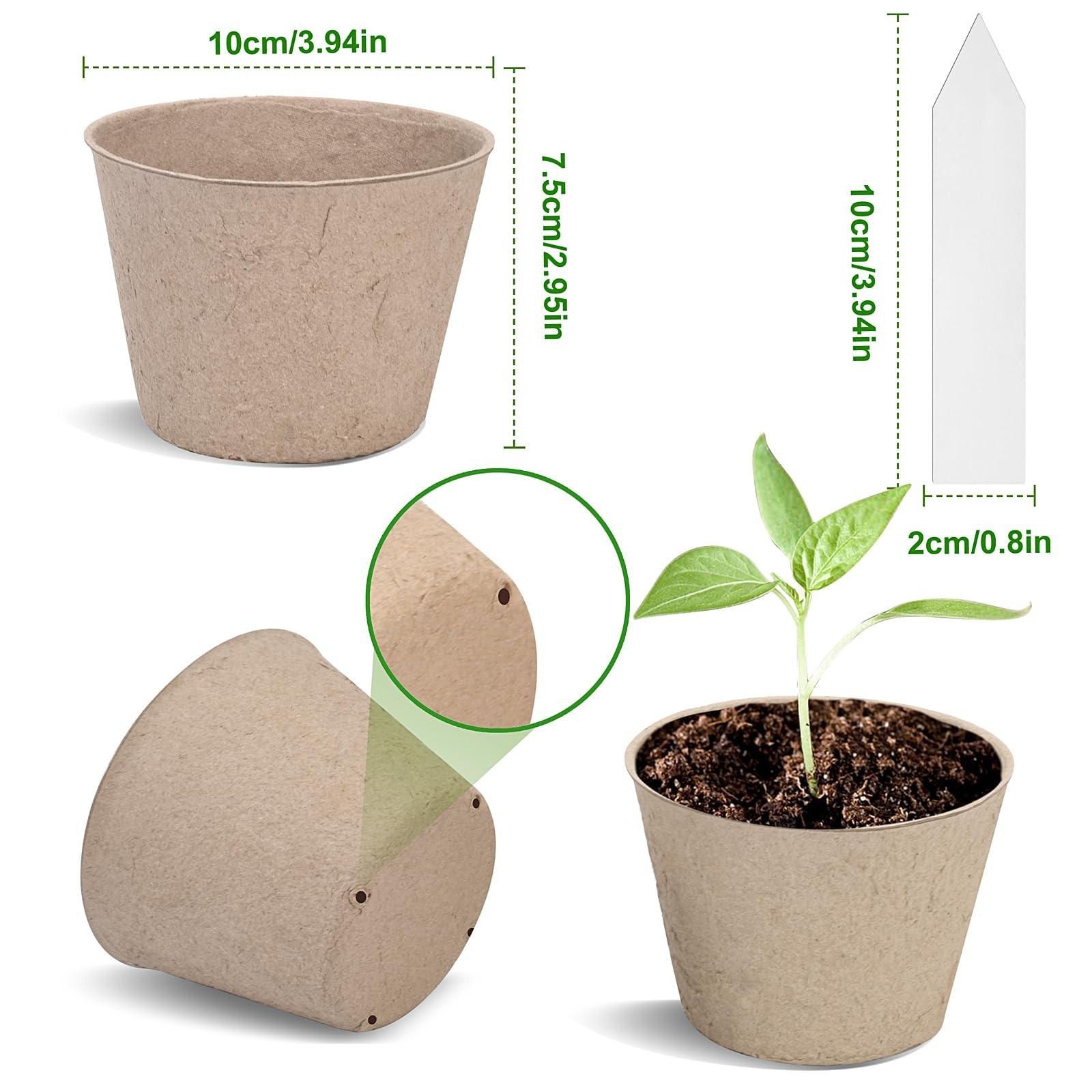 Peat Pots, 60 Pack Plant Starter Round Nursery Pot with Drainage Holes, Garde…