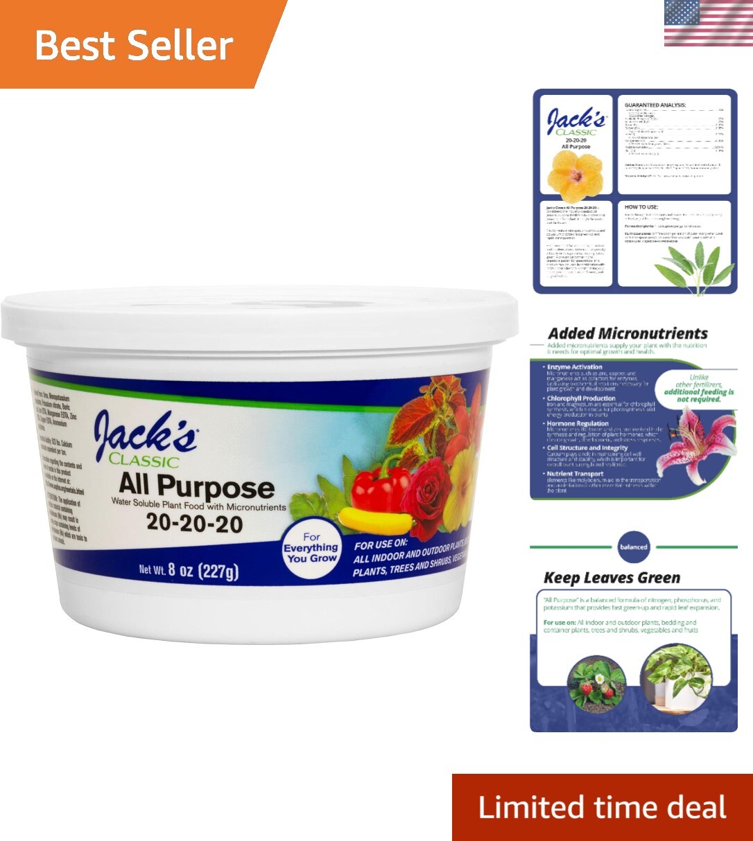 Versatile 20-20-20 Fertilizer – All-Purpose Growth Booster for Every Plant – 8oz