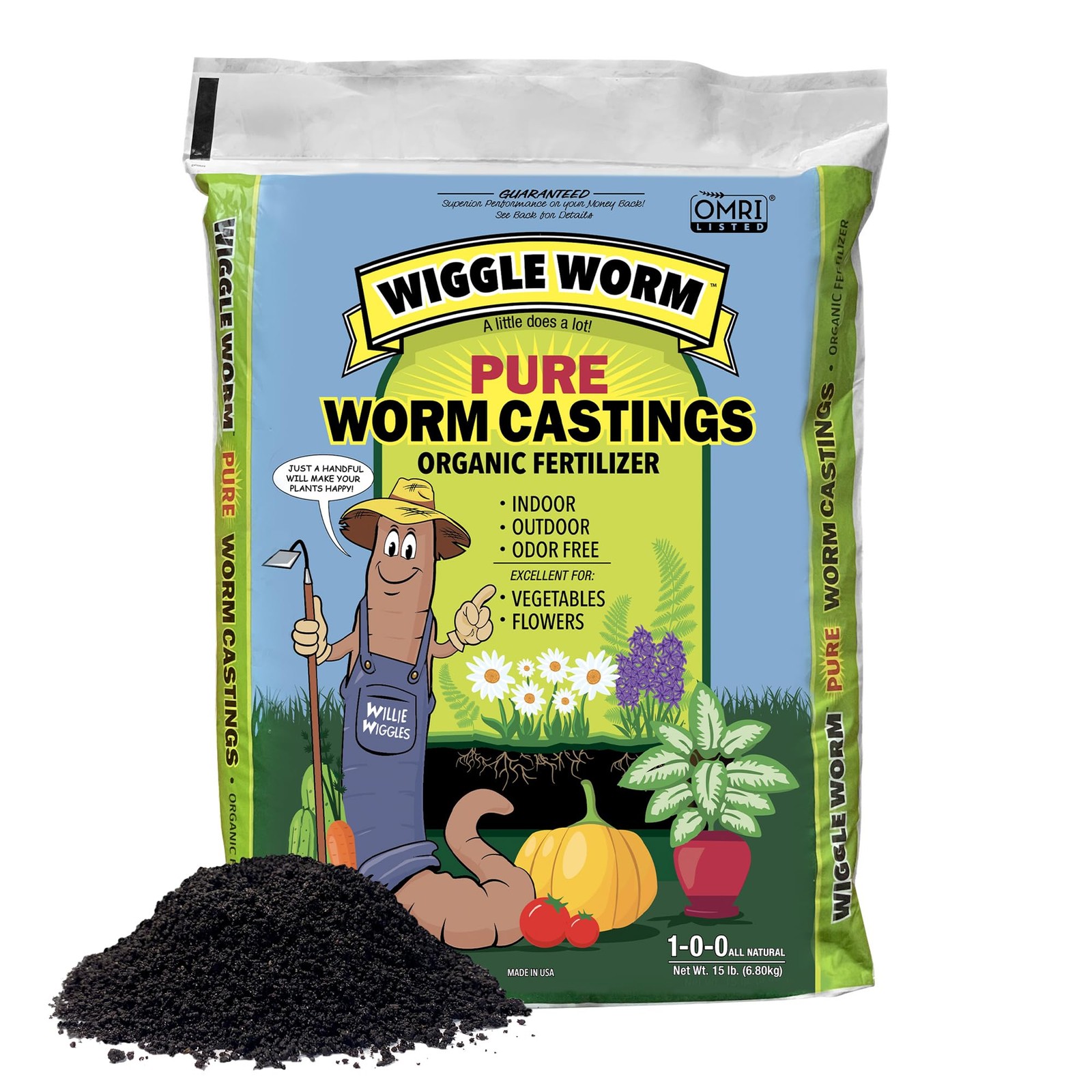 Wiggle Worm Worm Casting Fertilizer 15lb Granules Organic Soil Amendment